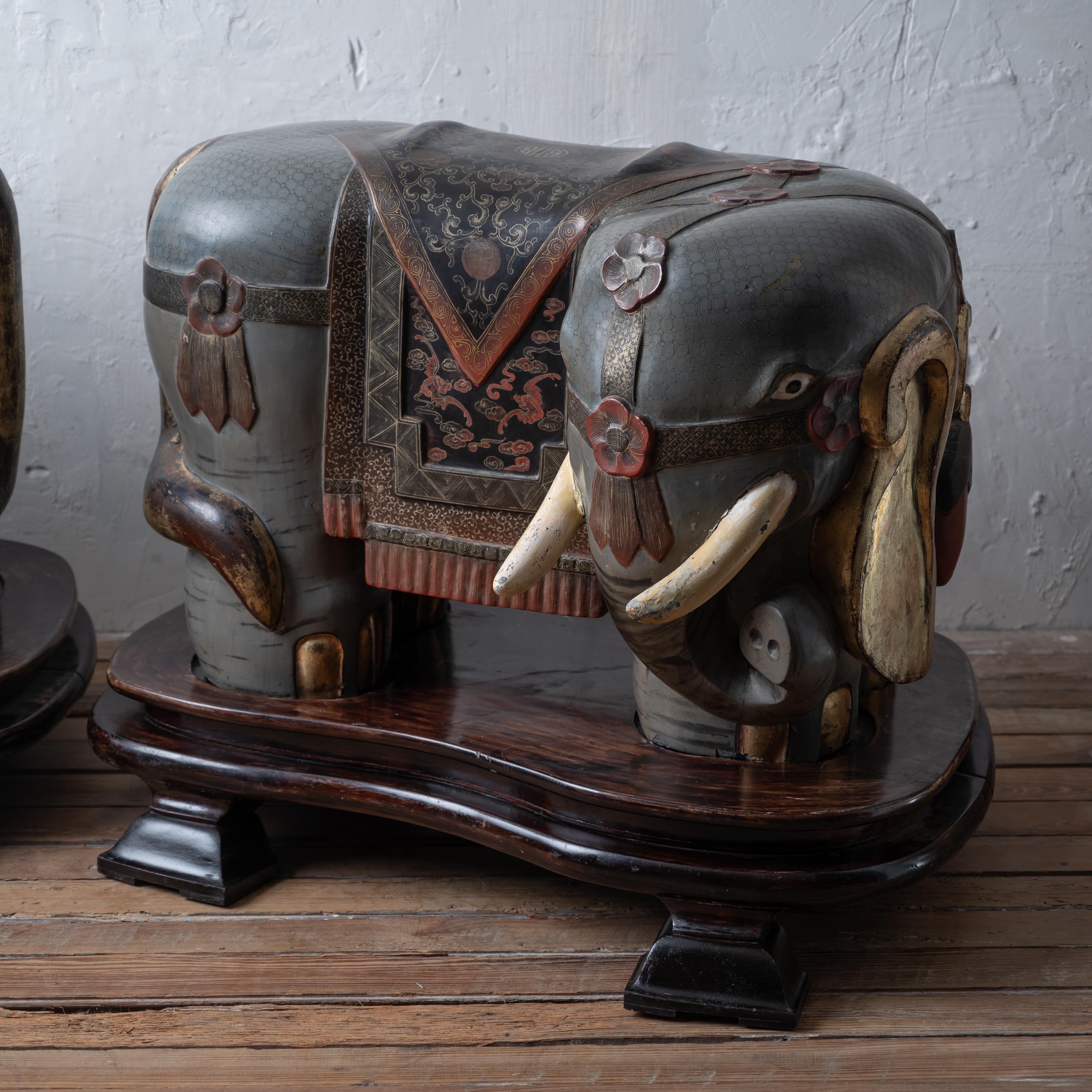 Wood A Pair of Chinese Export Elephant Garden Stools For Sale