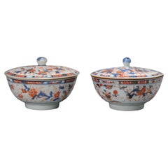 Pair of Chinese Export Porcelain Imari Tureen Bowls with Floral Decoration