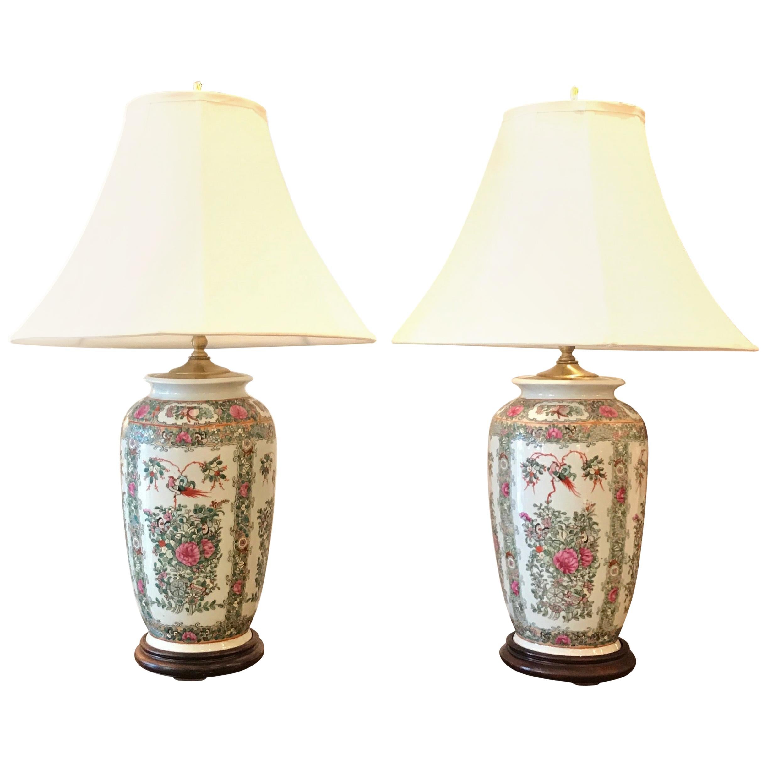 Pair of Chinese Export Porcelain Lamps