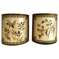 A Pair of Chinese Export Storage Canisters with Silk Embroidery Patches