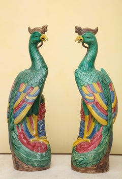 Pair of Chinese Export-Style Porcelain Ho-Ho Phoenix Birds