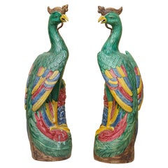 Pair of Chinese Export-Style Porcelain Ho-Ho Phoenix Birds