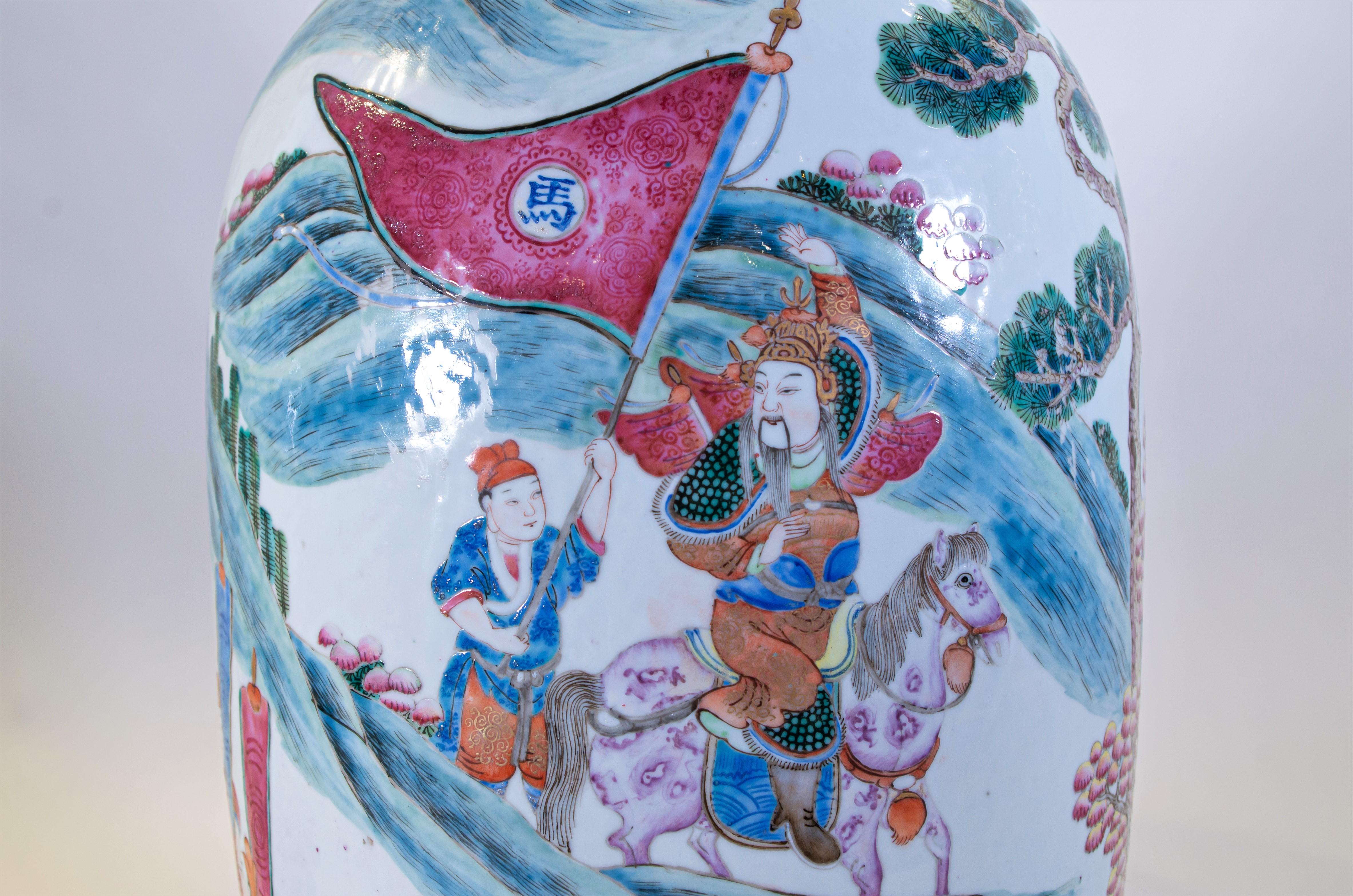 Pair of Chinese Famille Rose Hand Painted Vases with Emperor Scenes For Sale 7