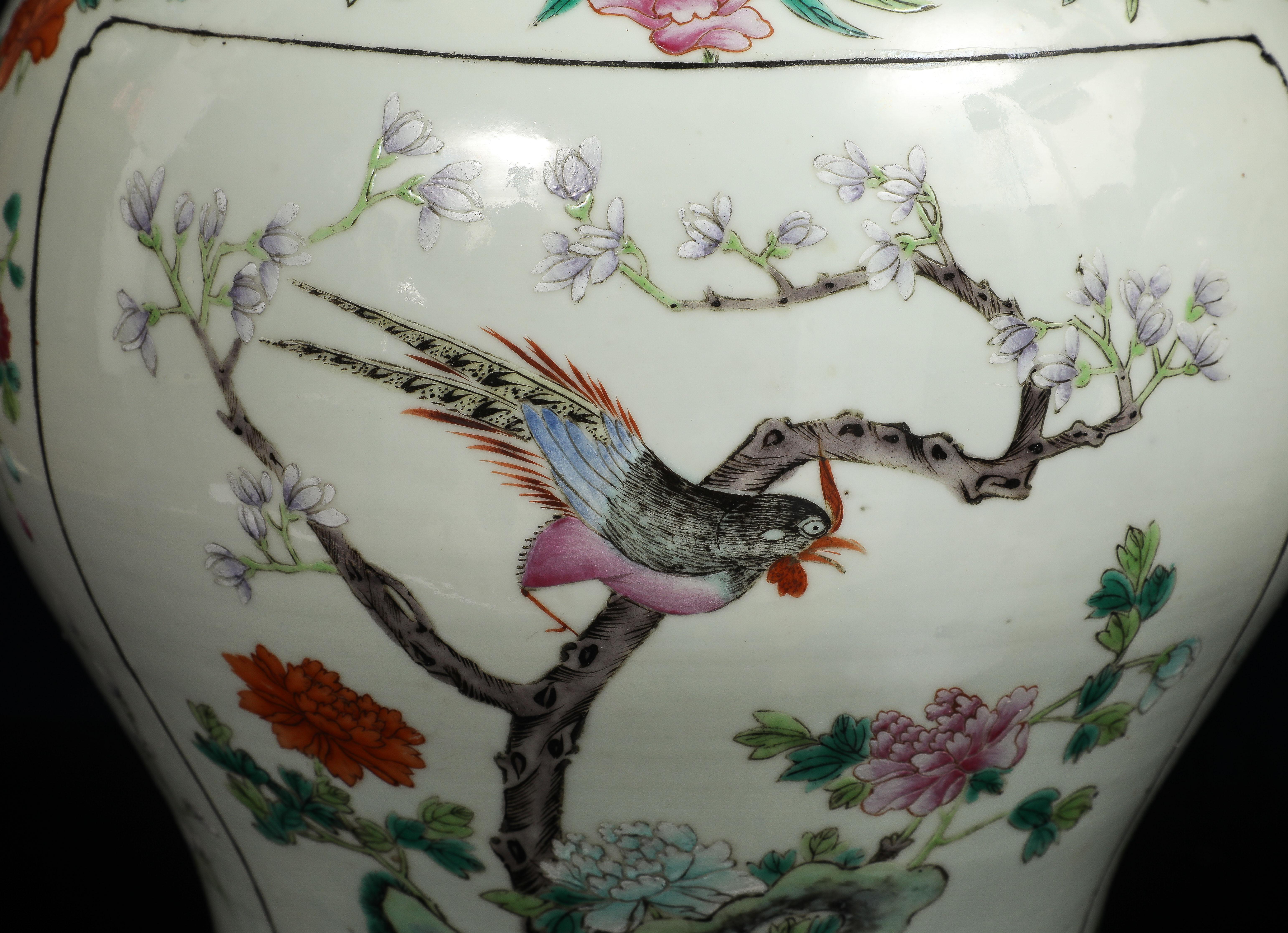 A Pair of Chinese Famille Verte Porcelain Covered Ginger Jars Mounted as Lamps For Sale 6