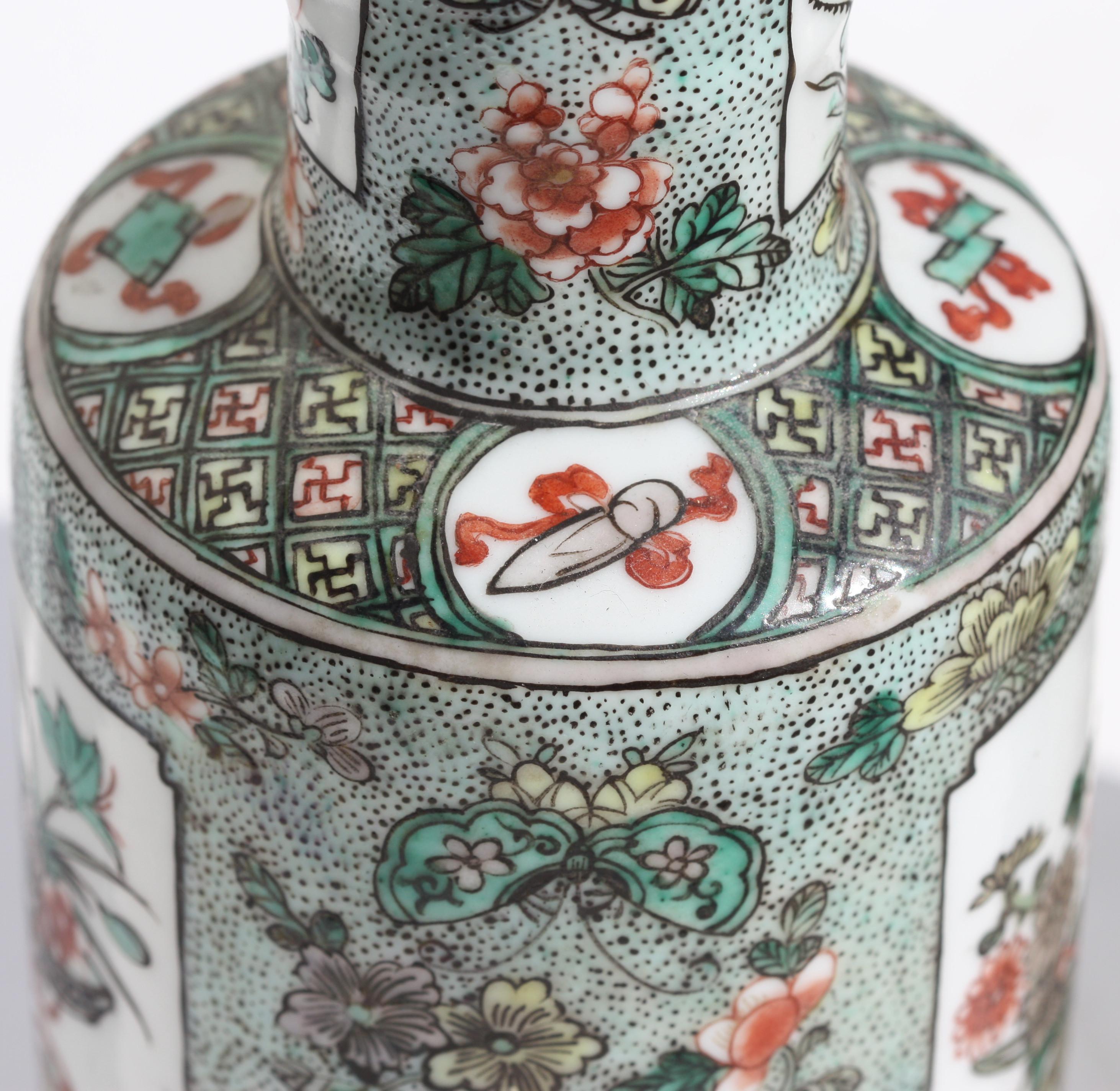 Ceramic Pair of Chinese Famille Verte Porcelain Vases 19th Century For Sale