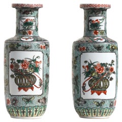Pair of Chinese Famille Verte Porcelain Vases 19th Century