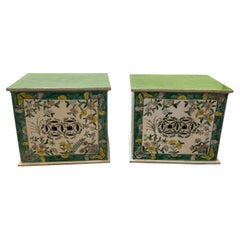 A Pair of Chinese Hand Painted Porcelain Rectangular Garden Seat Stands