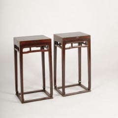 Pair of Chinese Hardwood Tall Side Tables/Pedestals, circa 1900