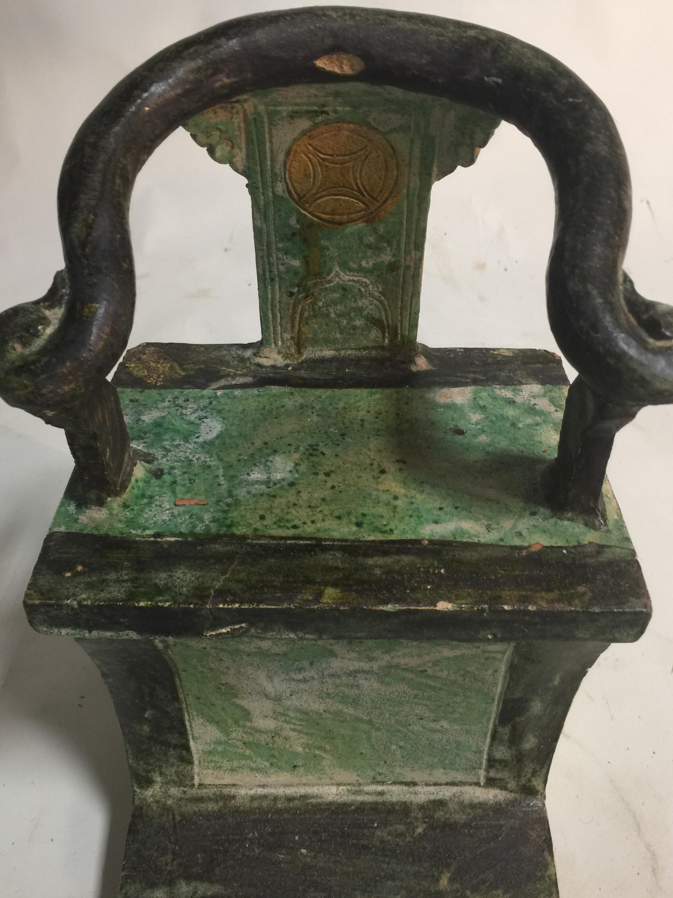 Antique Chinese Ming Dynasty Ceramic Ox Bow Tomb Votive Chair For Sale 3