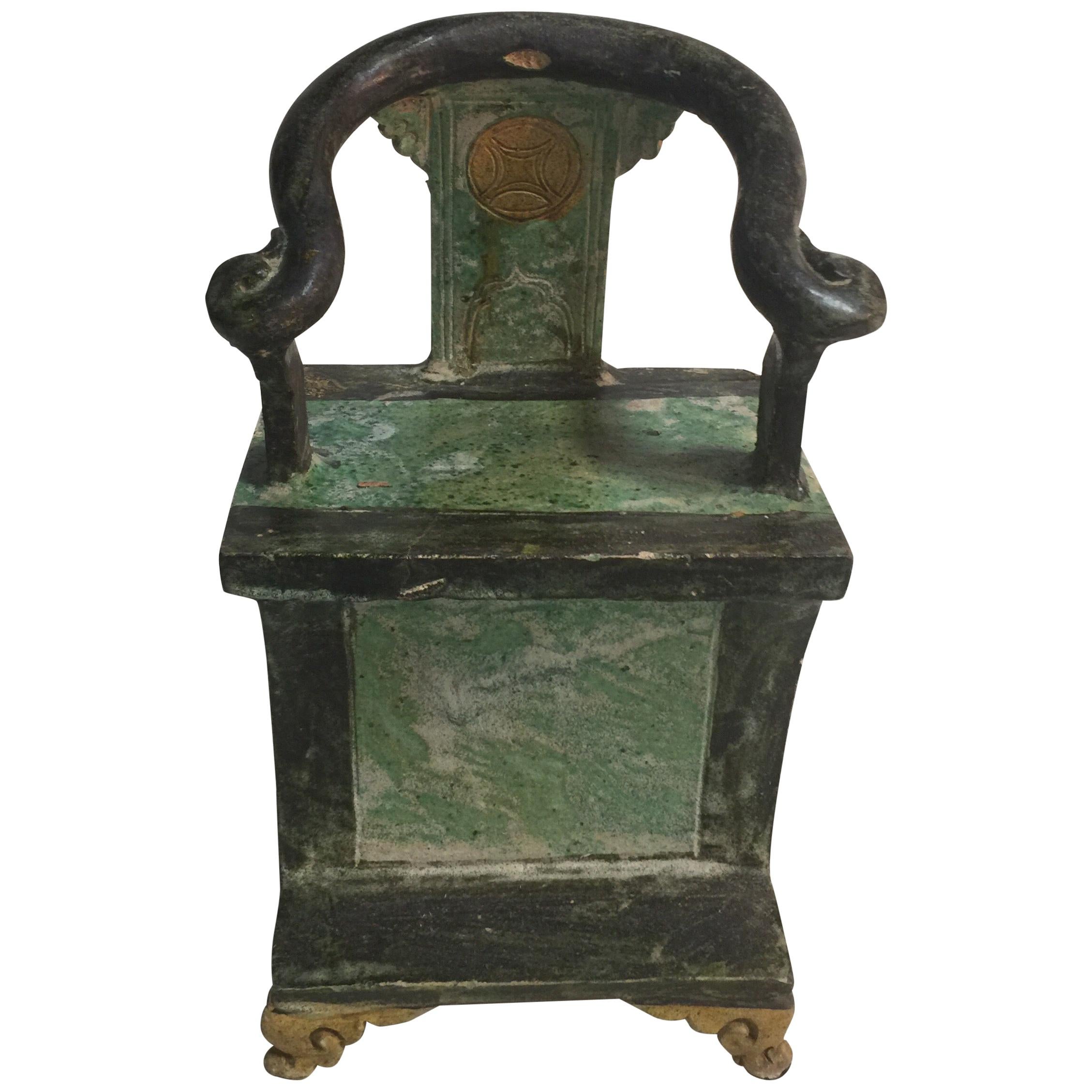 Antique Chinese Ming Dynasty Ceramic Ox Bow Tomb Votive Chair For Sale