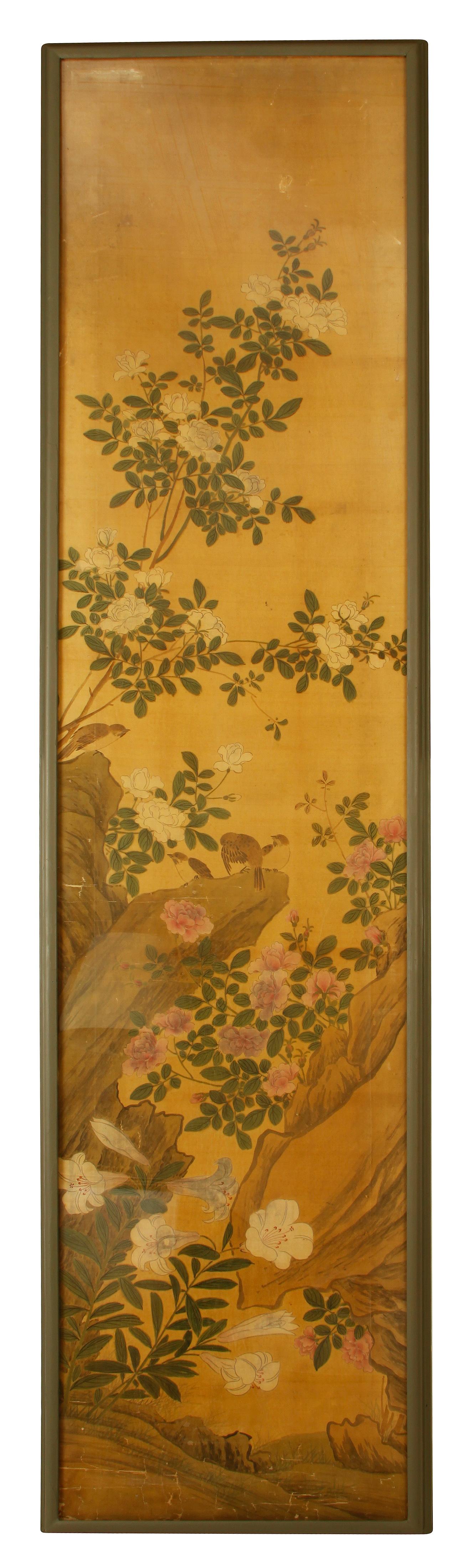 Hand-Painted Pair of Chinese Paintings on Silk