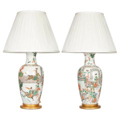 Pair of Chinese Polychrome Porcelain Lamp