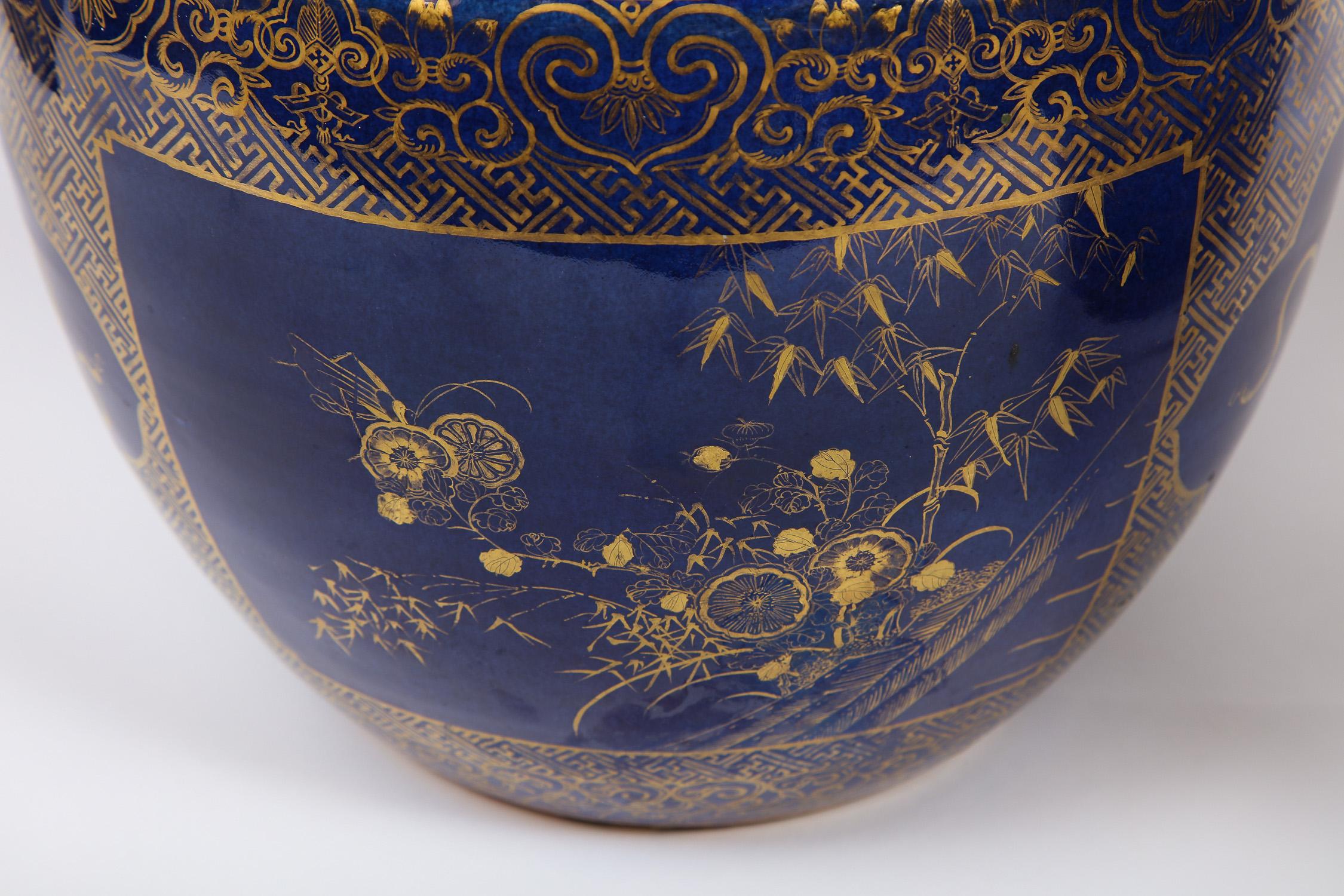 Pair of Chinese Porcelain Bleu Poudre and 24K Gilt Decor Fish Bowls/Jardinieres 5