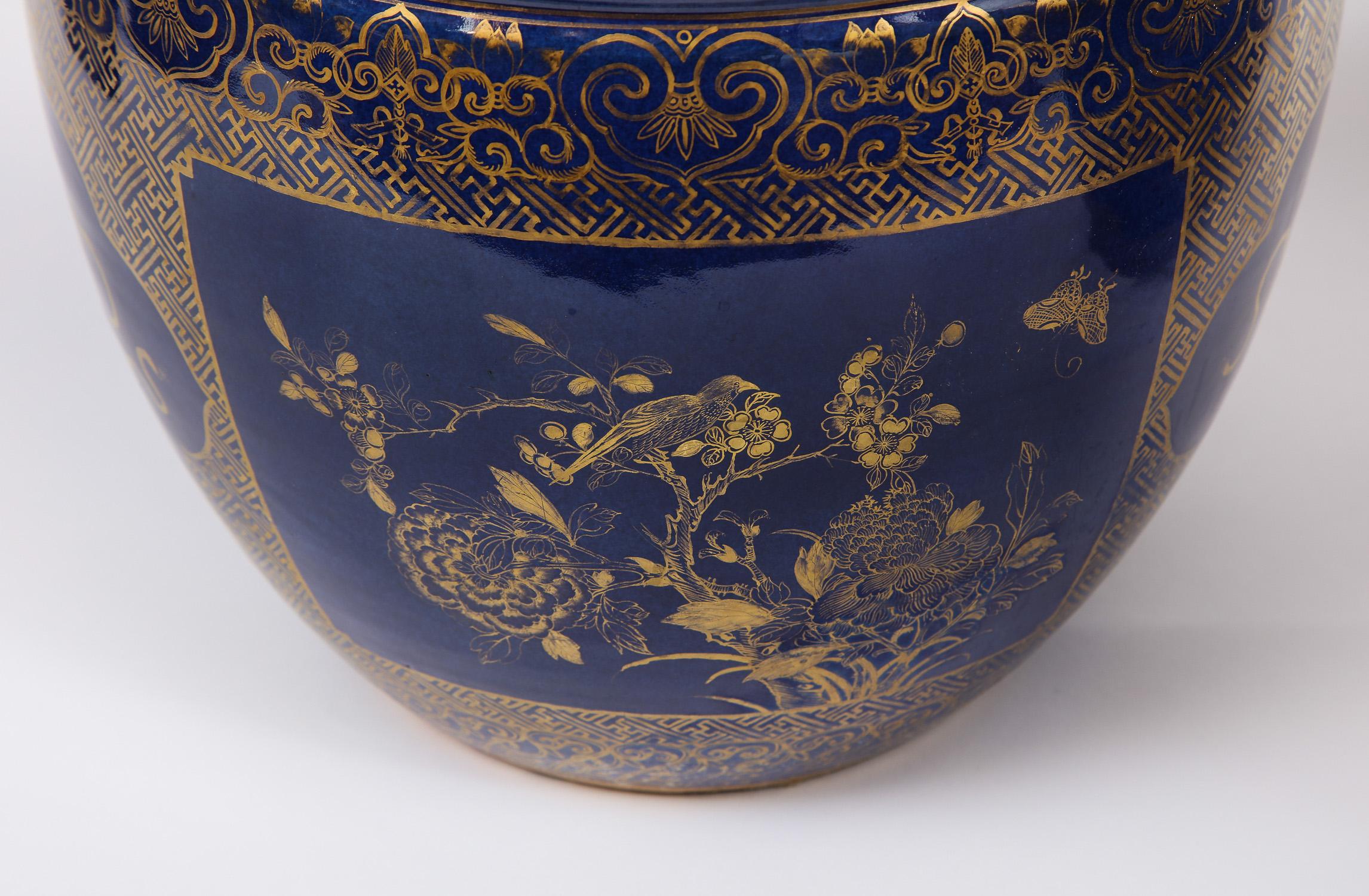 Pair of Chinese Porcelain Bleu Poudre and 24K Gilt Decor Fish Bowls/Jardinieres 6