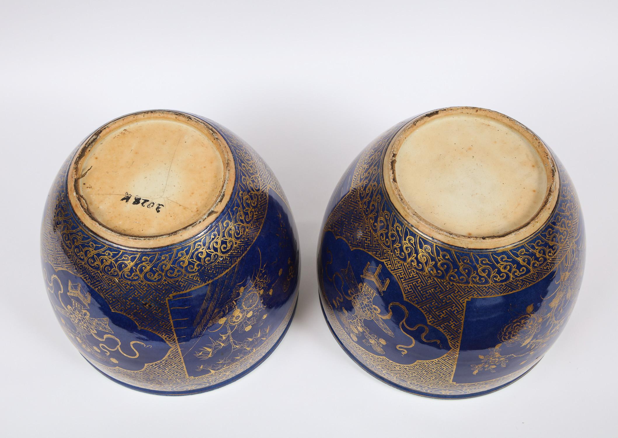 Pair of Chinese Porcelain Bleu Poudre and 24K Gilt Decor Fish Bowls/Jardinieres 8