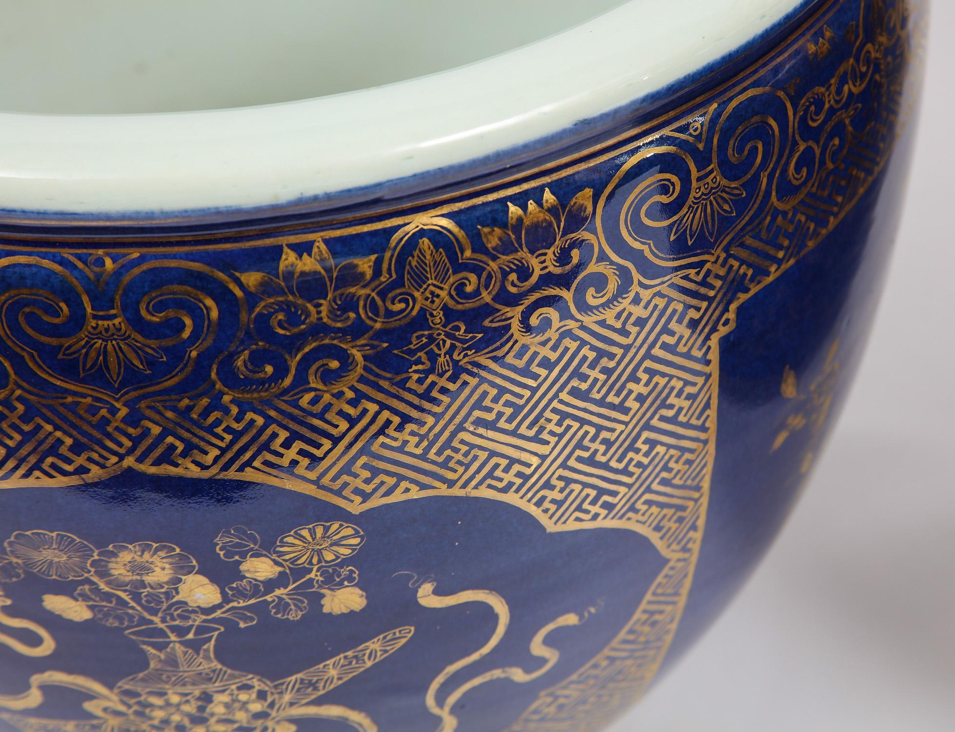 Pair of Chinese Porcelain Bleu Poudre and 24K Gilt Decor Fish Bowls/Jardinieres 3