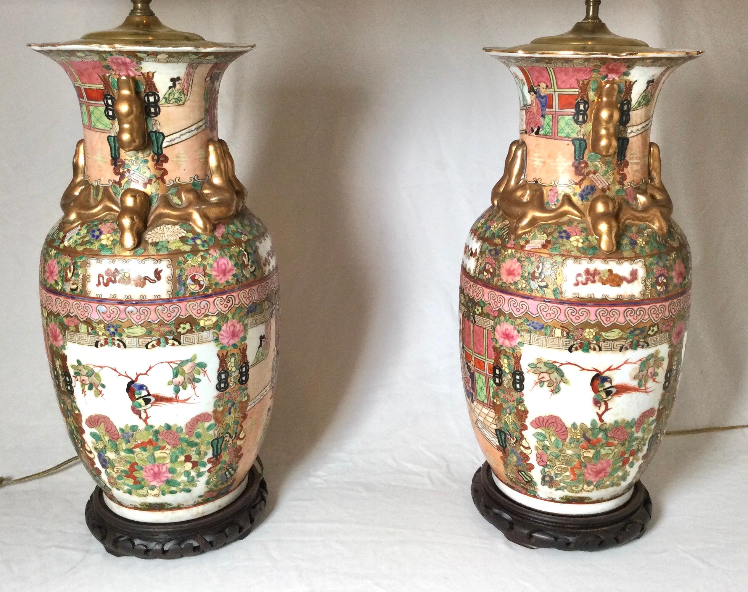 Pair of Chinese Porcelain Lamps with Wood Bases 3
