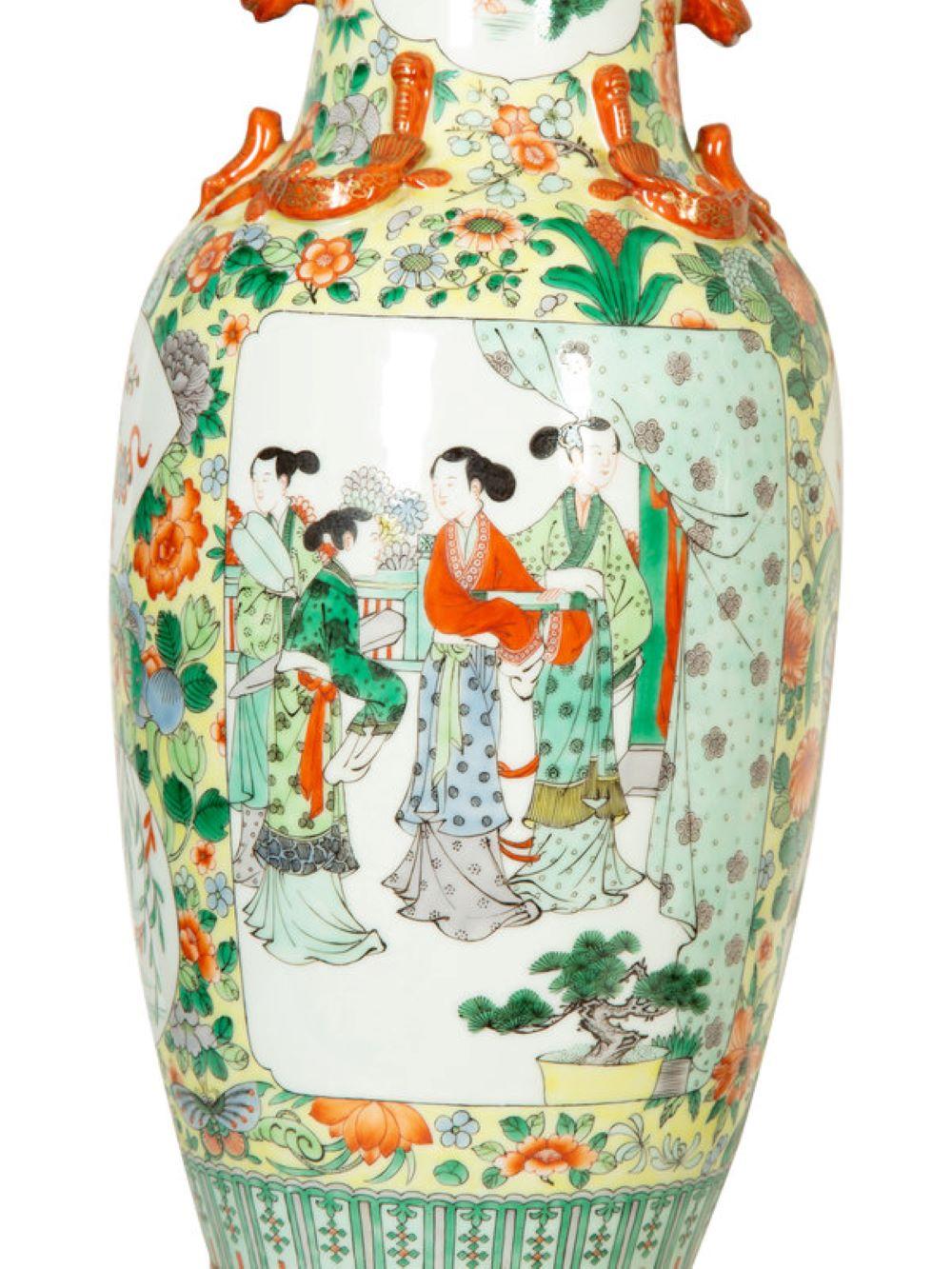 Hand-Painted Pair of Chinese Porcelain Vases Mounted as Lamps For Sale