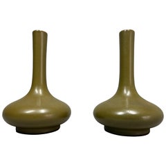 A pair of Chinese Qing dynasty tea-dust-glazed porcelain bottle vases