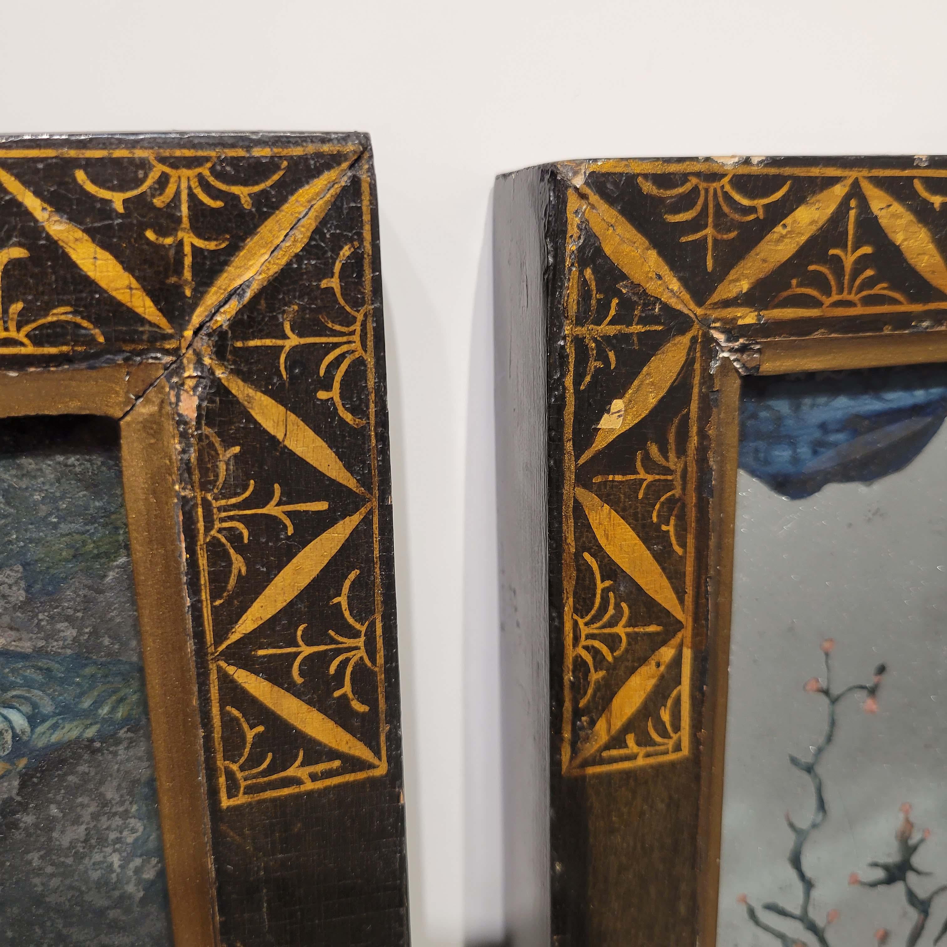 Pair of Chinese Reverse Glass Painting Qing Dynasty, 18th Century For Sale 5