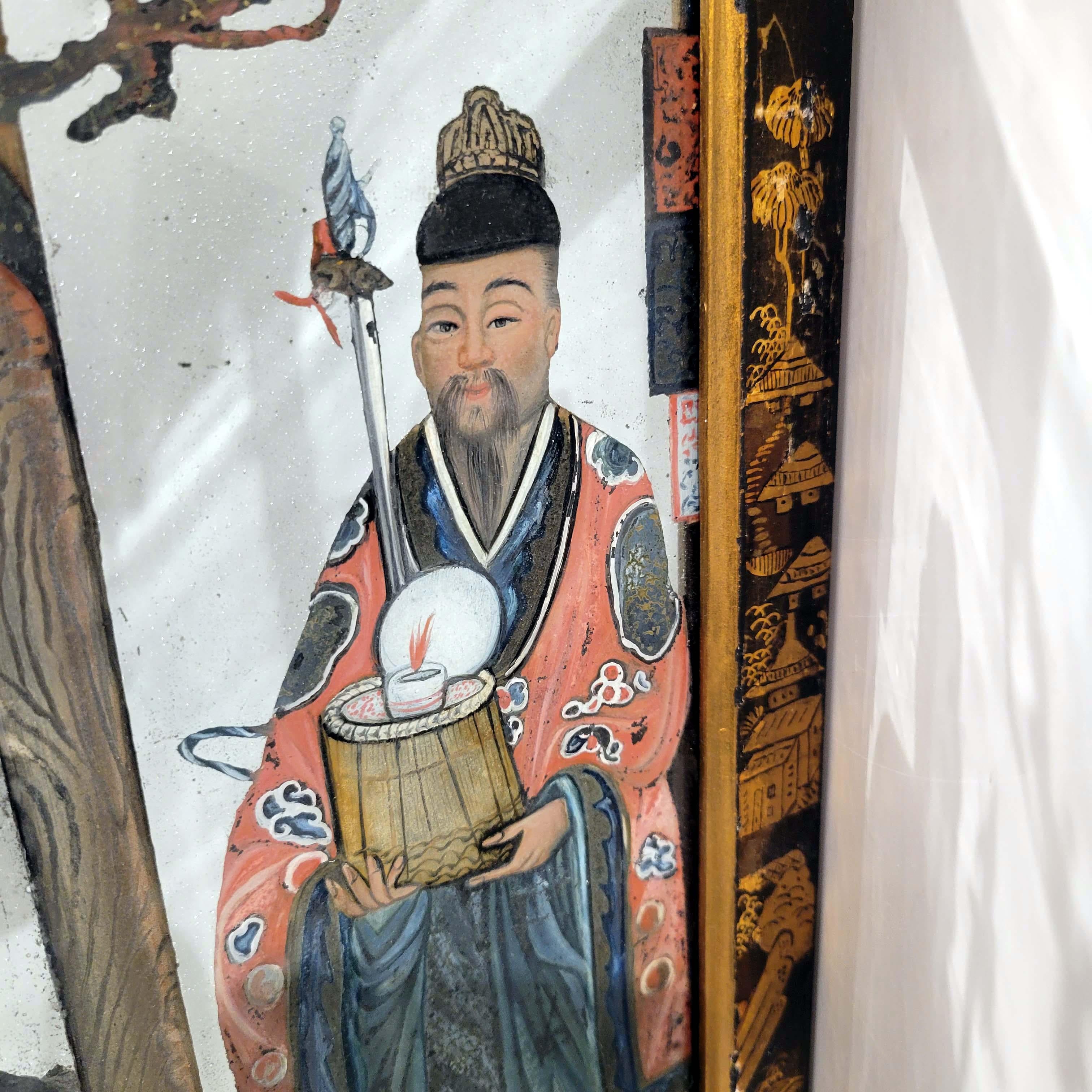 Pair of Chinese Reverse Glass Painting Qing Dynasty, 18th Century For Sale 1