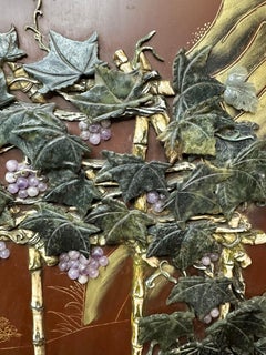 A Pair of Chinese semi precious stone and slate screens, a pair