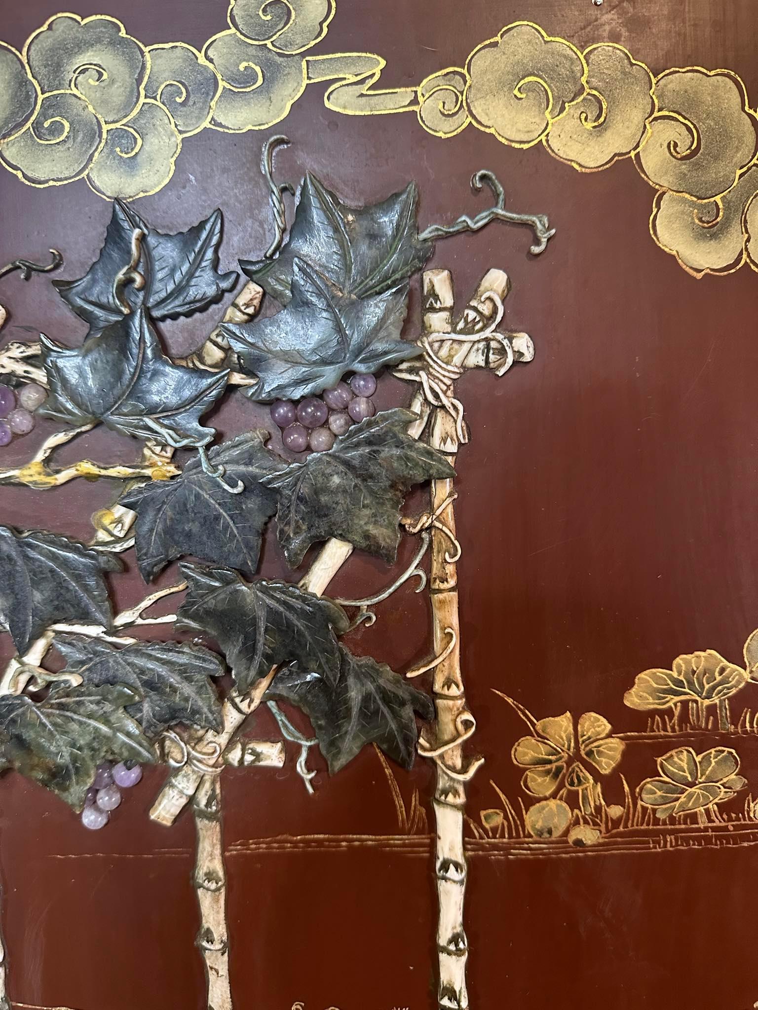 Hand-Carved A Pair of Chinese semi precious stone and slate screens, a pair For Sale