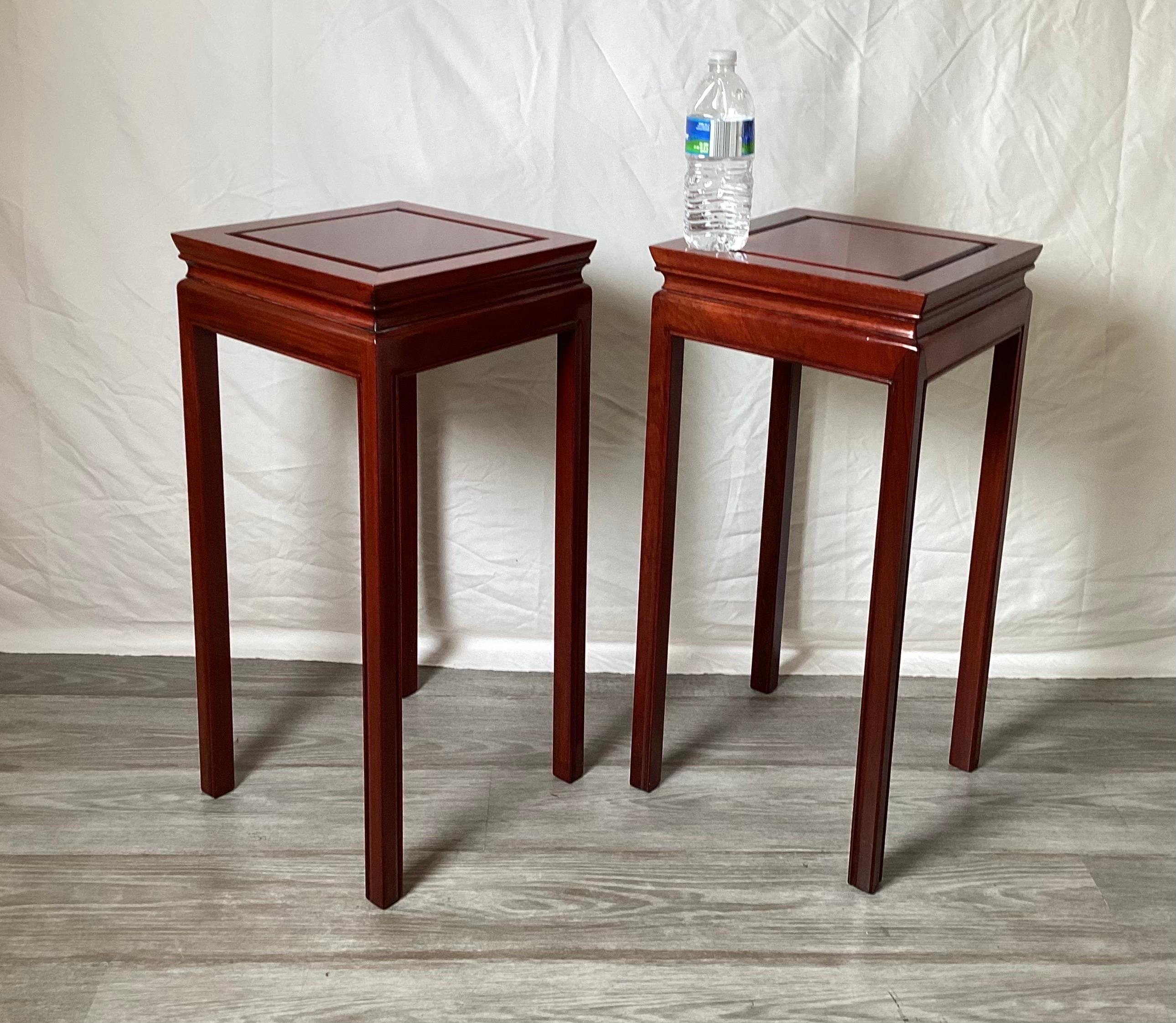 Hardwood Pair of Chinese Square Stands of Tables For Sale