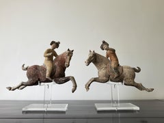 A Pair of Chinese Tang Dynasty Terracotta Polo Players