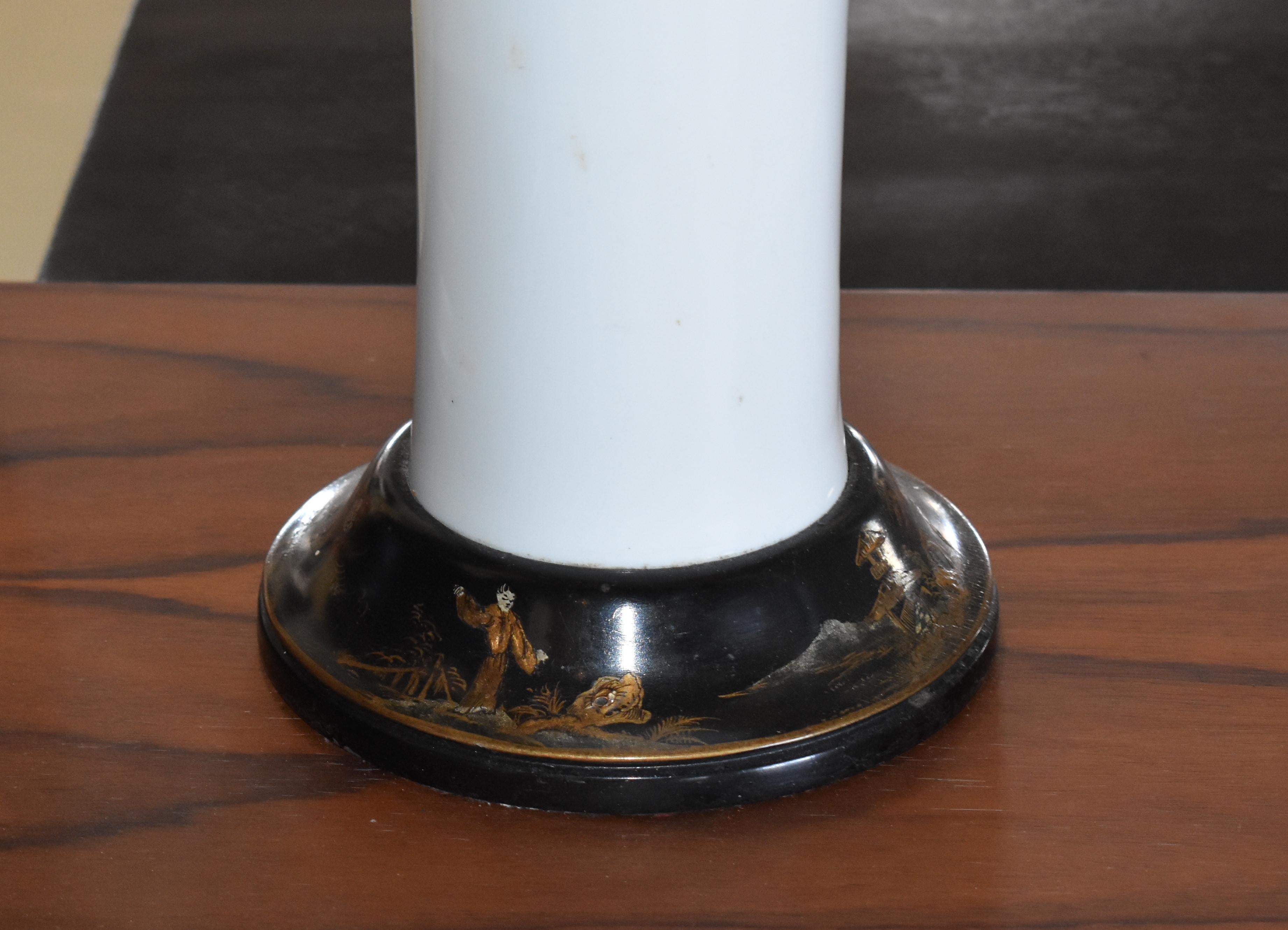 Wood Pair of Chin?Ese Ting Yao Glazed Porcelain Vases / Lamps W/ Chinoiserie Base For Sale