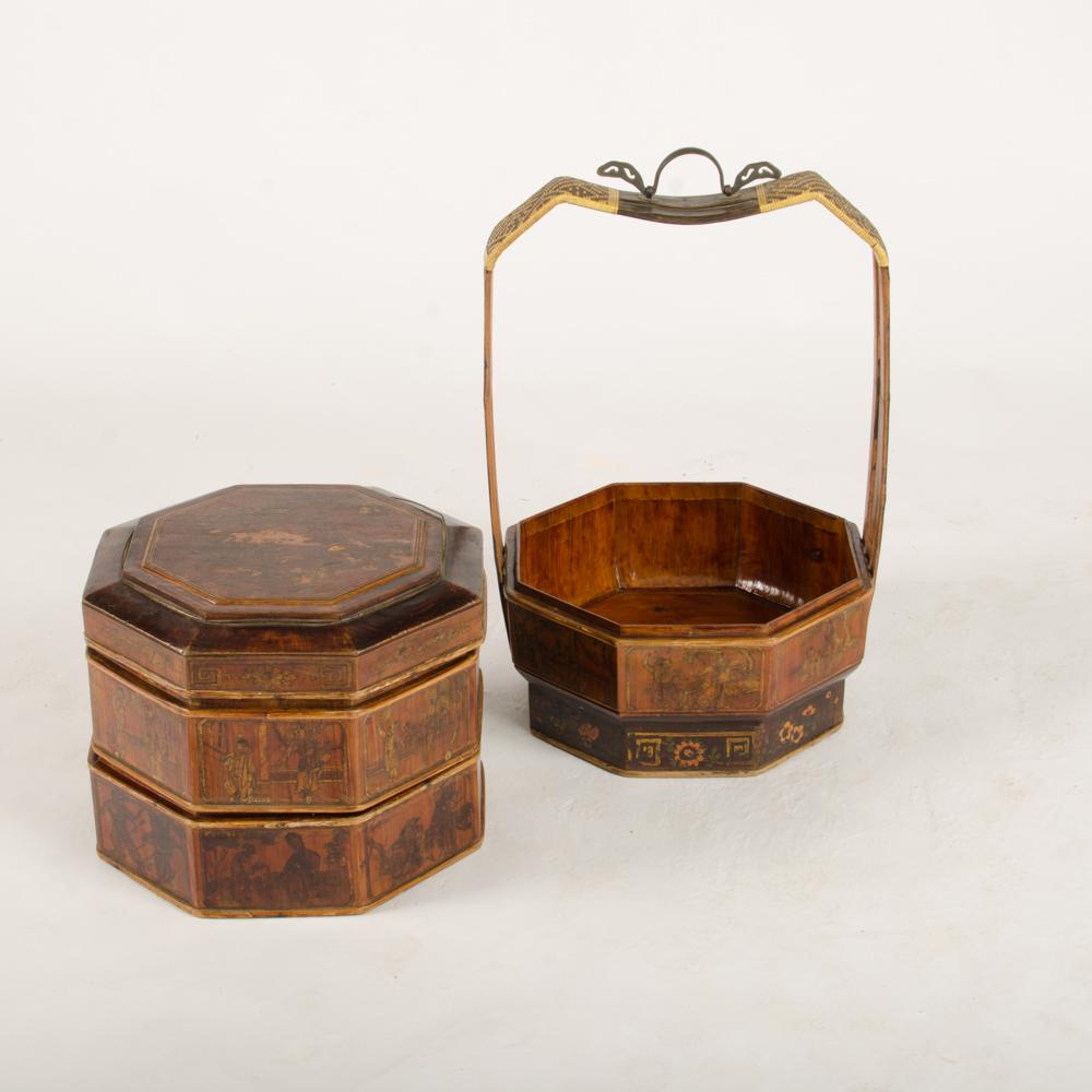 Wood A pair of Chinese Wedding or Picnic Baskets Nineteenth Century For Sale