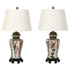 Vintage A Pair of Chinoiserie Ceramic Lamps