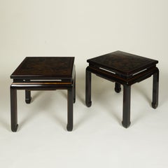 A Pair of Chinoiserie Dark Brown Coromandel Lacquer Square Low Tables