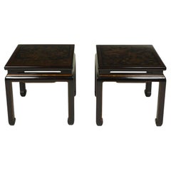 A Pair of Chinoiserie Dark Brown Coromandel Lacquer Square Low Tables