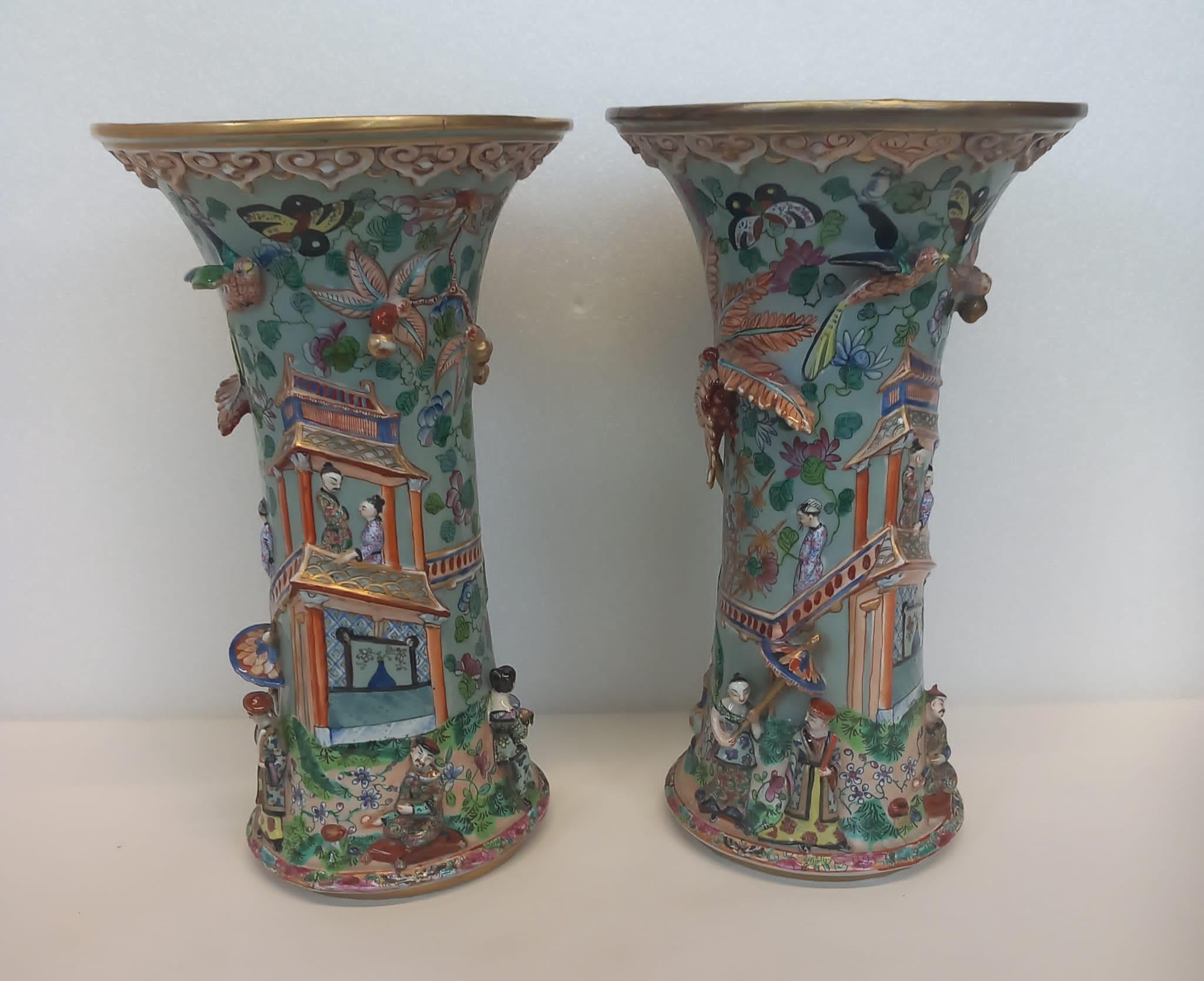Ceramic A pair of Chinoiserie style French Porcelain Vases For Sale