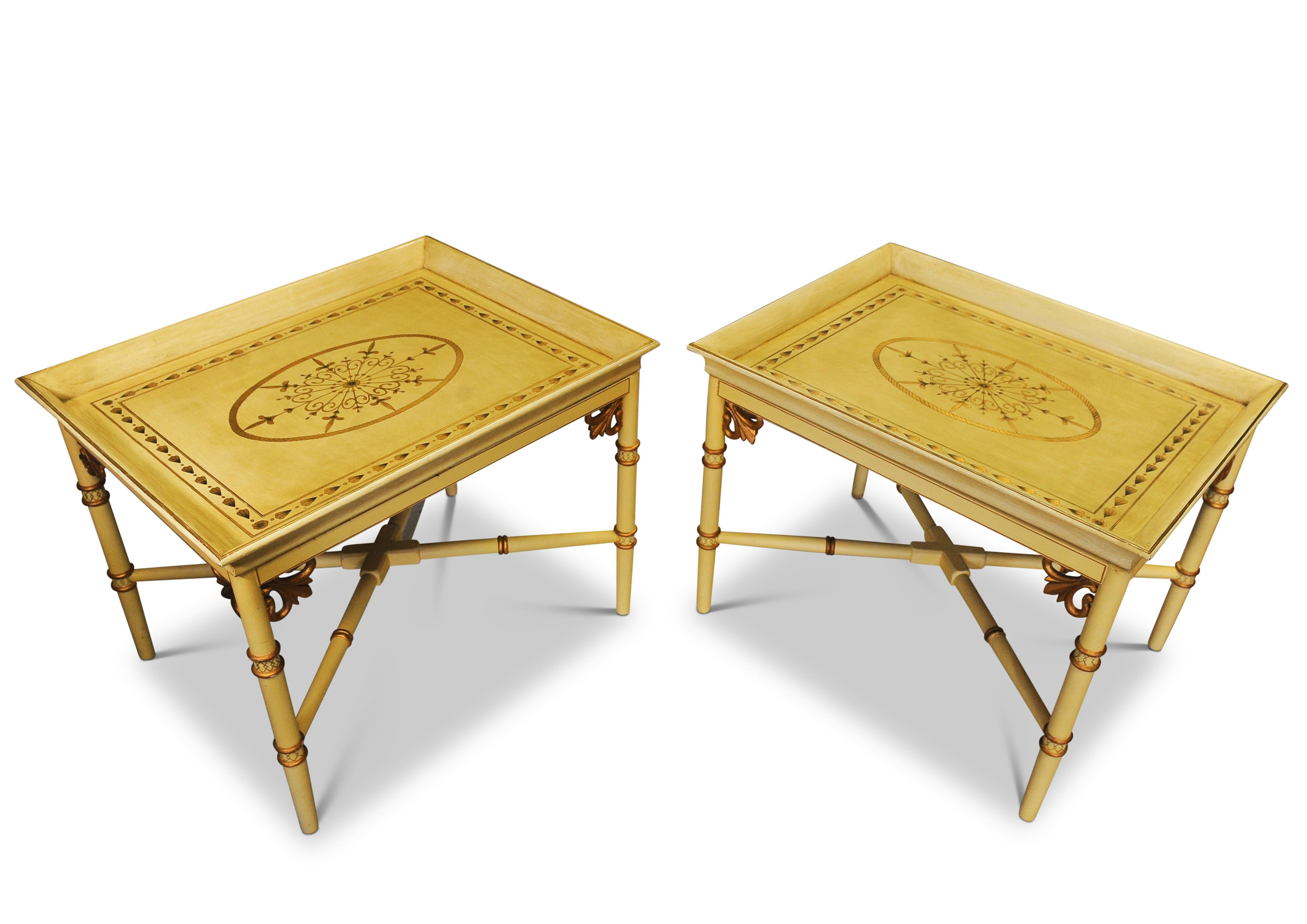 20th Century A Pair of Chippendale Design Julian Chichester Faux Bamboo Tray Top Side Tables For Sale