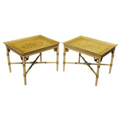 Pair Faux Bamboo Painted Neoclassical Revival Side Tables By Julian Chichester
