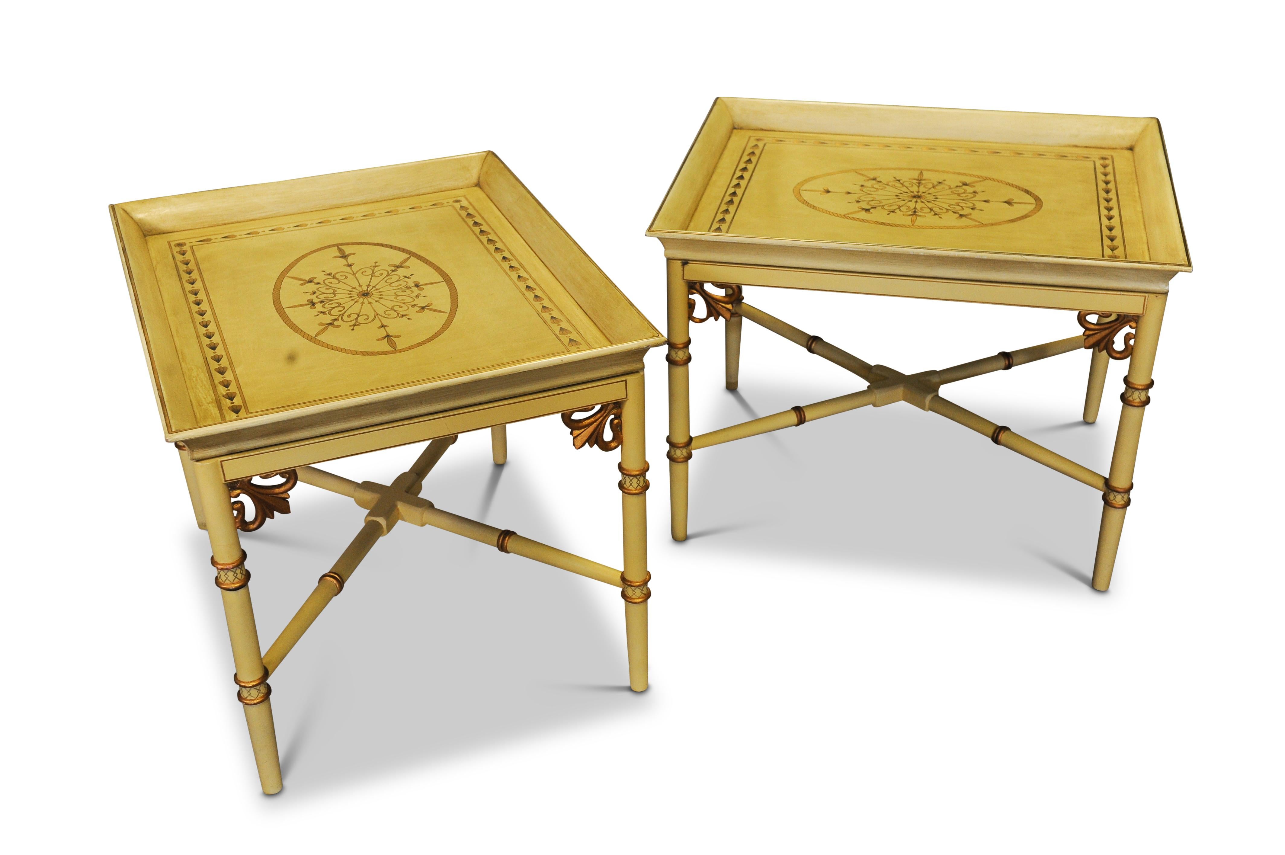 A Pair of Chippendale Style Faux Bamboo Tray Top Side Tables on X-Frame Bases In Good Condition For Sale In High Wycombe, GB