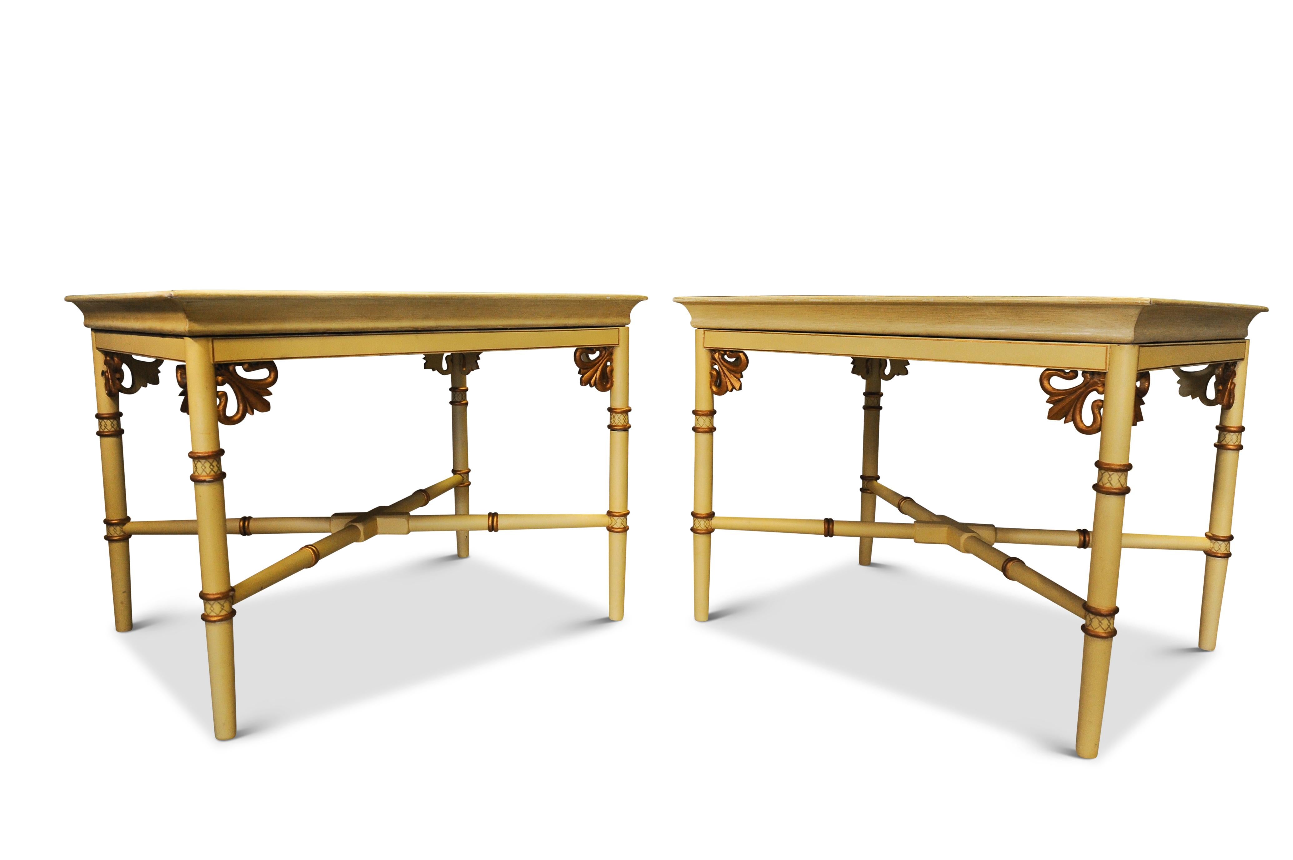 Wood A Pair of Chippendale Style Faux Bamboo Tray Top Side Tables on X-Frame Bases For Sale