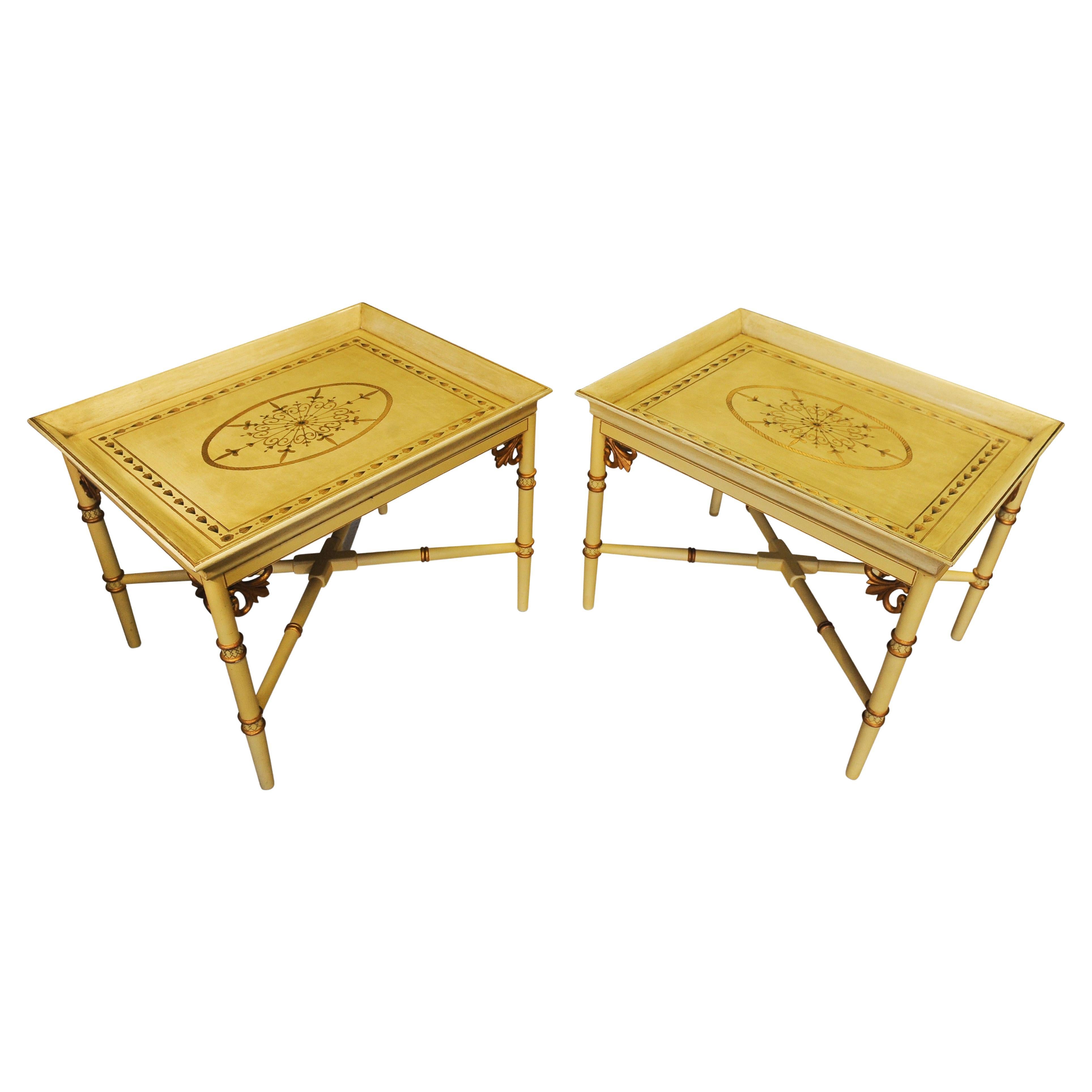 A Pair of Chippendale Style Faux Bamboo Tray Top Side Tables on X-Frame Bases For Sale