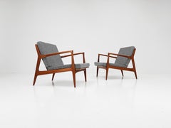 Pair of Chr. Jensen Armchairs in Teak & with New Kvadrat Fabric, Denmark, 1950