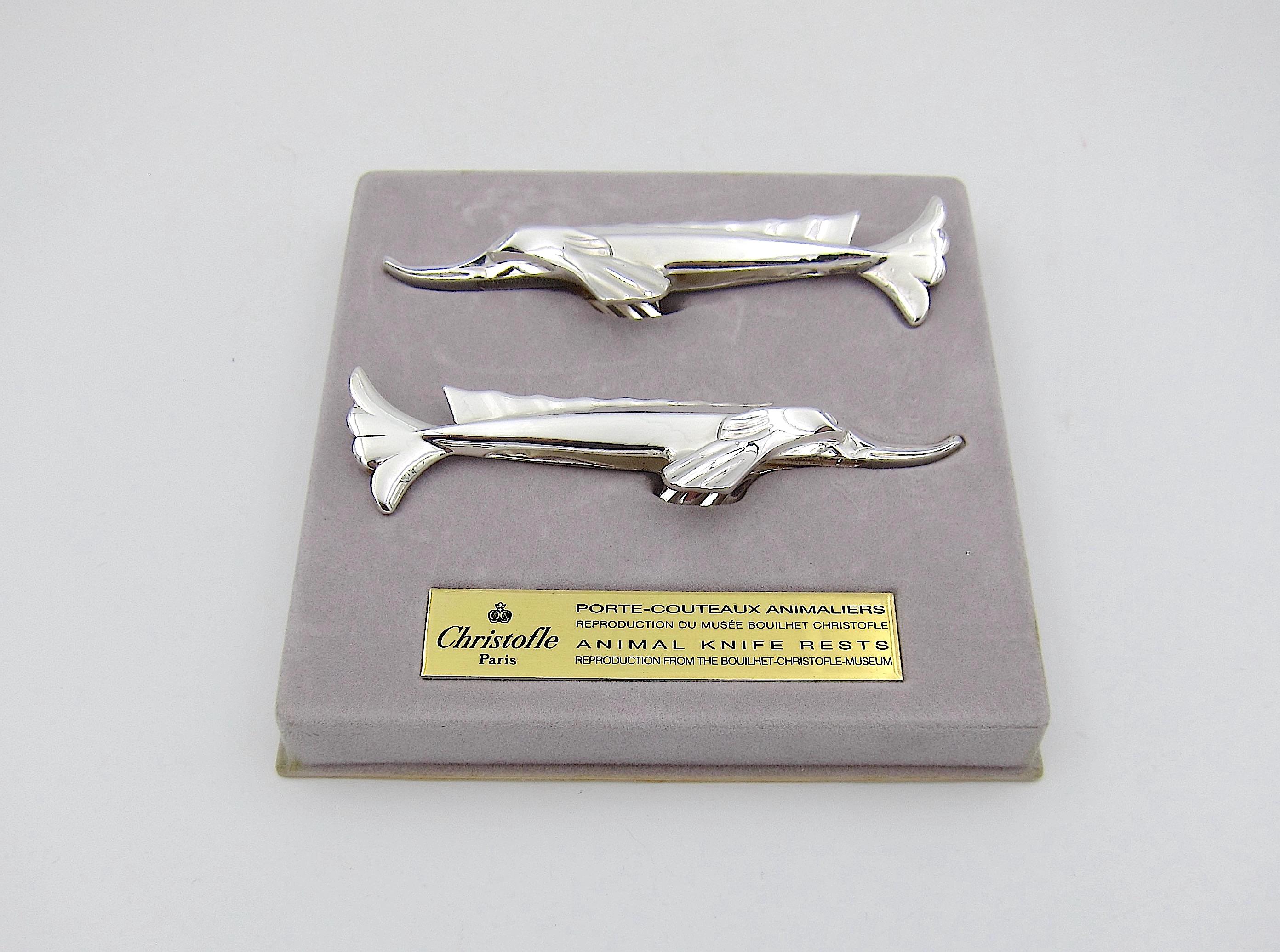 French Pair of Christofle Art Deco Style Knife Rests in Silver Plate