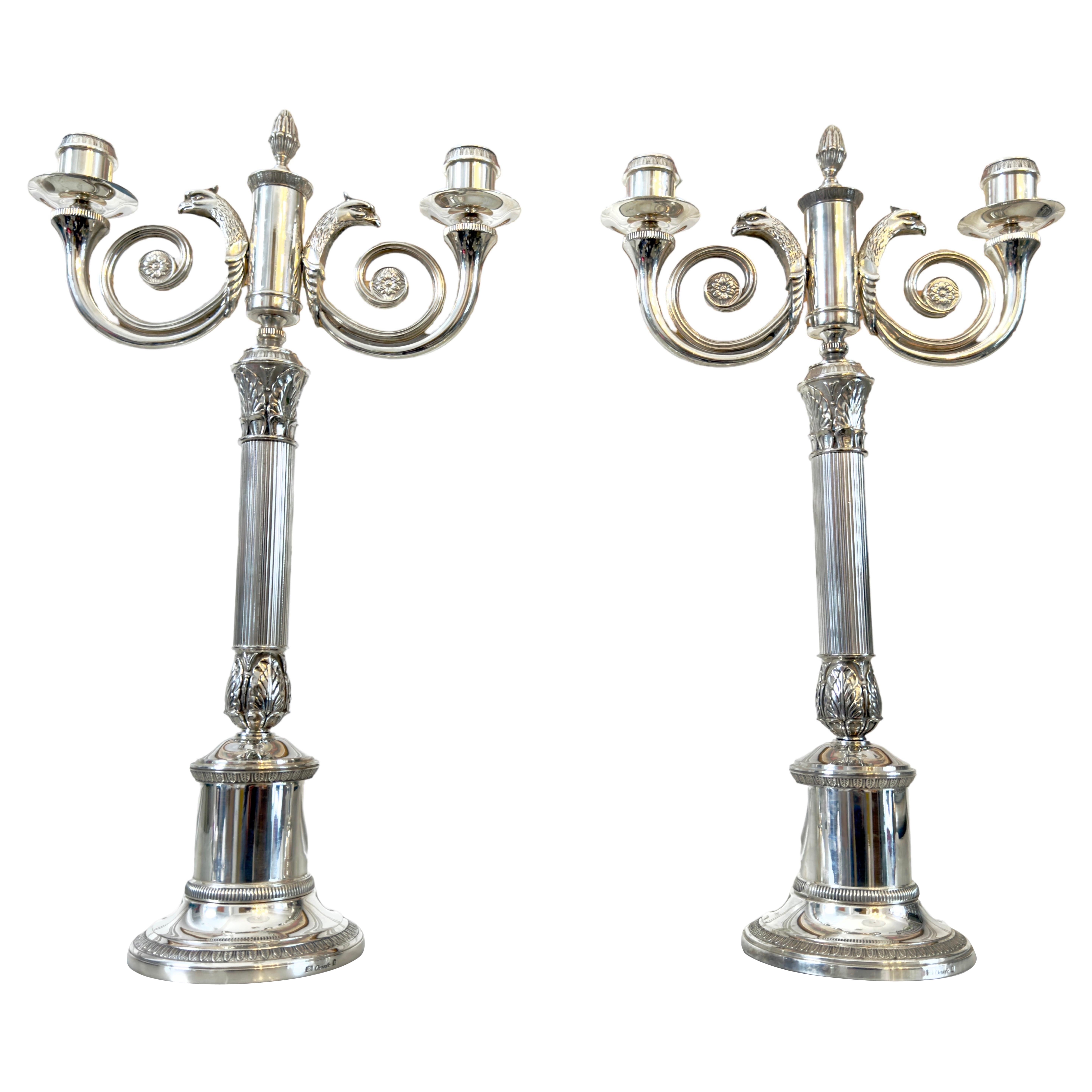 A Pair of Christofle Malmaison Silver-Plated Candelabra For Two Candles
