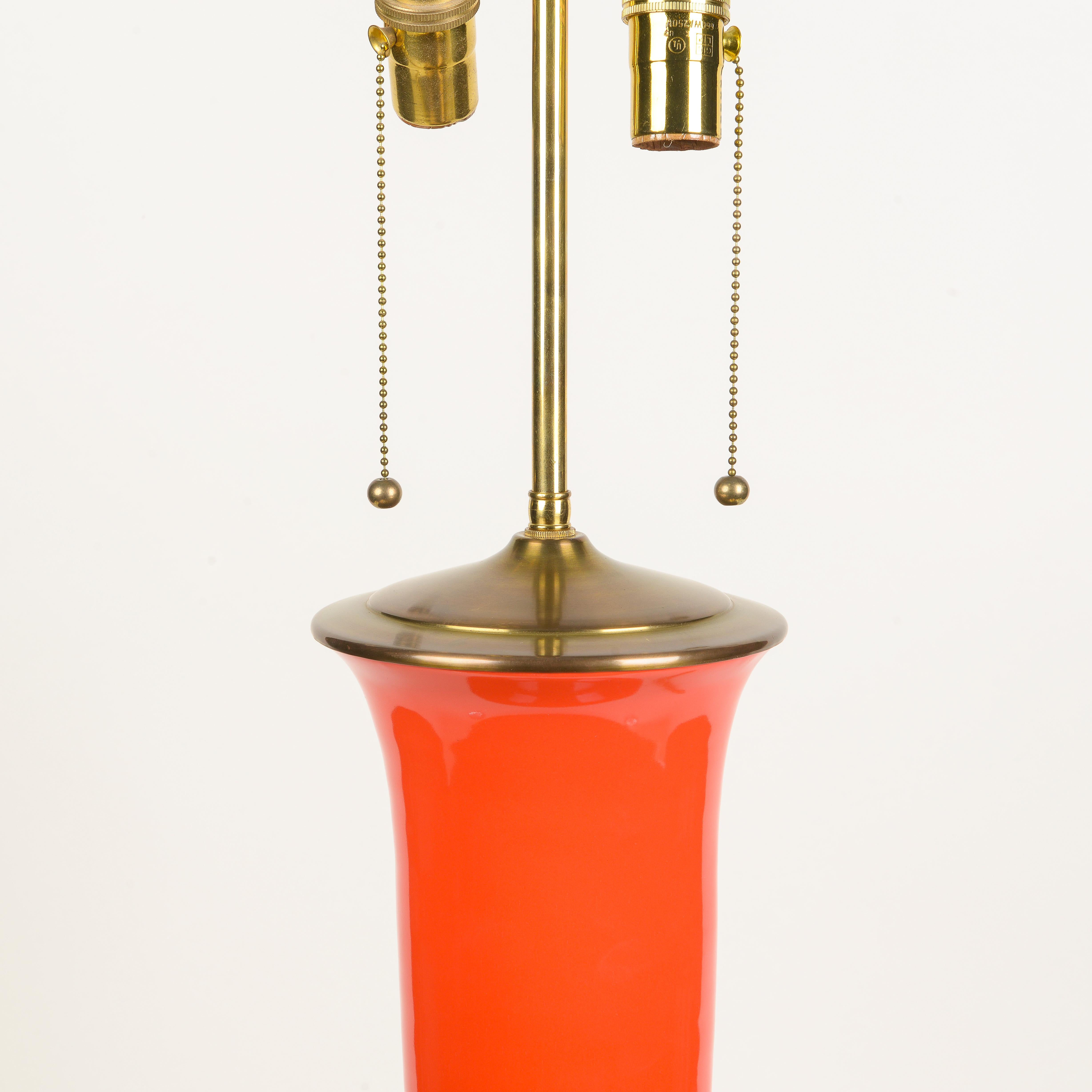 A Pair of Christopher Spitzmiller 'Garniture' Ceramic Lamps in Coral In Excellent Condition For Sale In New York, NY