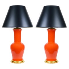 A Pair of Christopher Spitzmiller 'Garniture' Ceramic Lamps in Coral