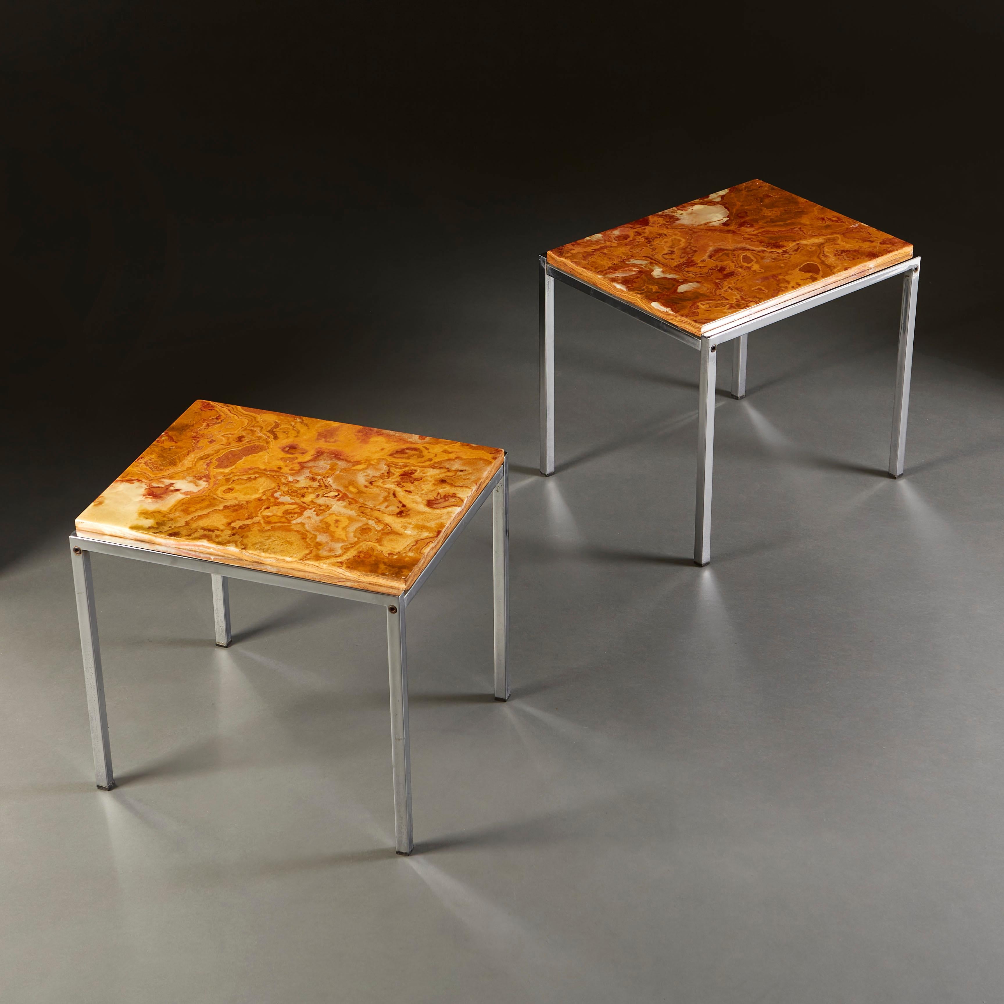 Italian Pair of Chrome and Onyx Side Tables