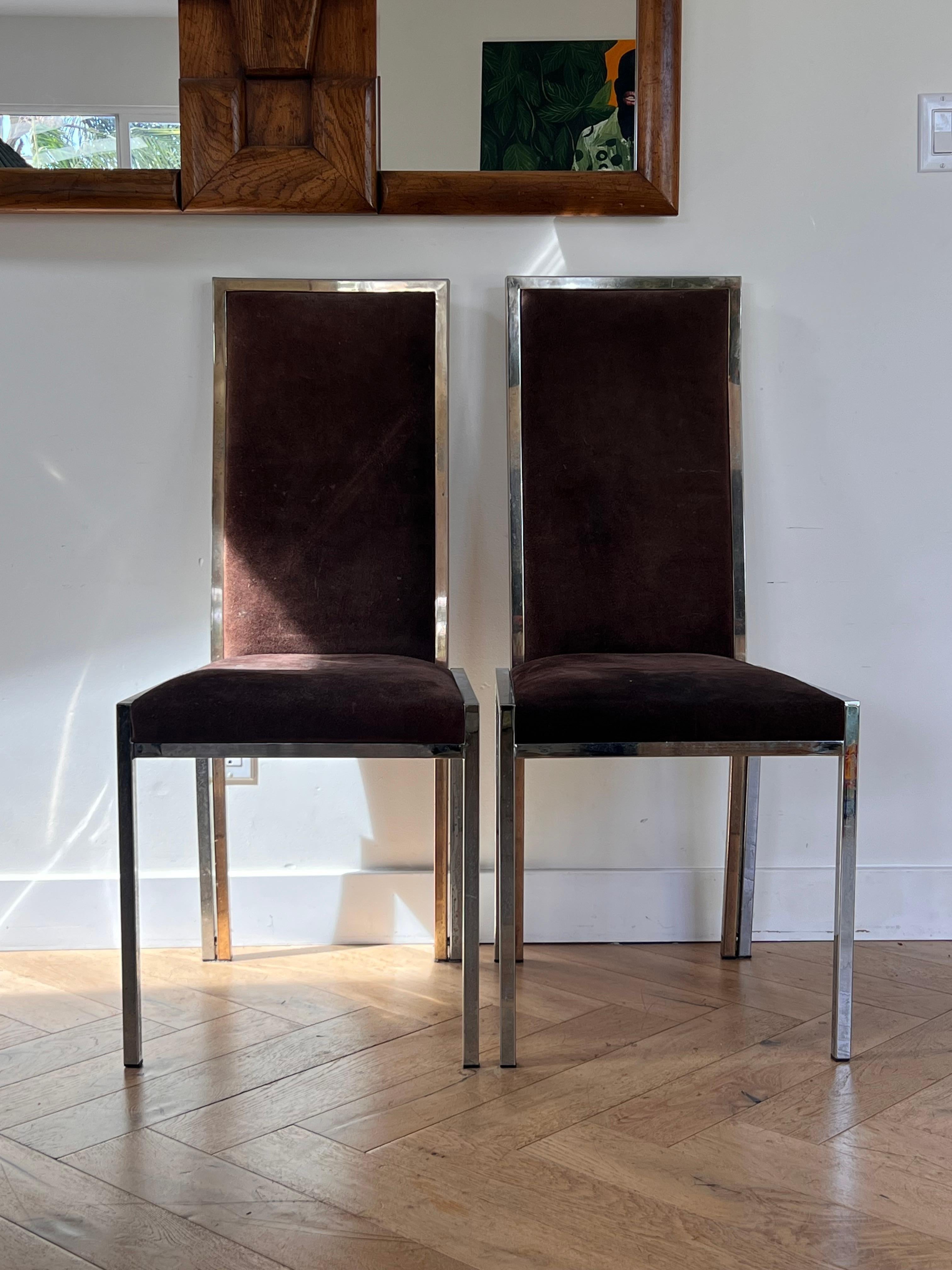 A pair of chrome and suede chairs attr Milo Baughman, circa 1970 9
