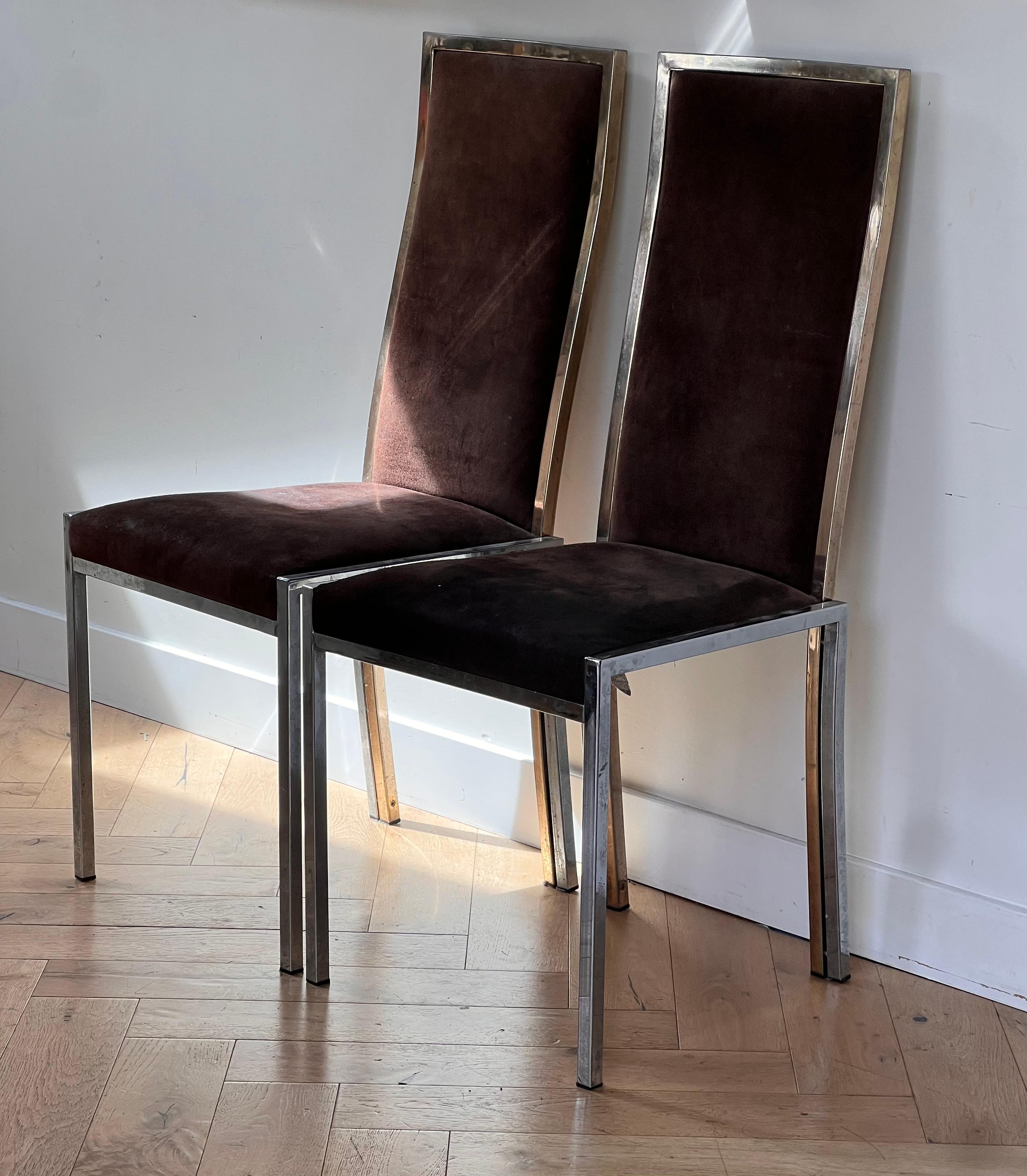 Mid-Century Modern A pair of chrome and suede chairs attr Milo Baughman, circa 1970