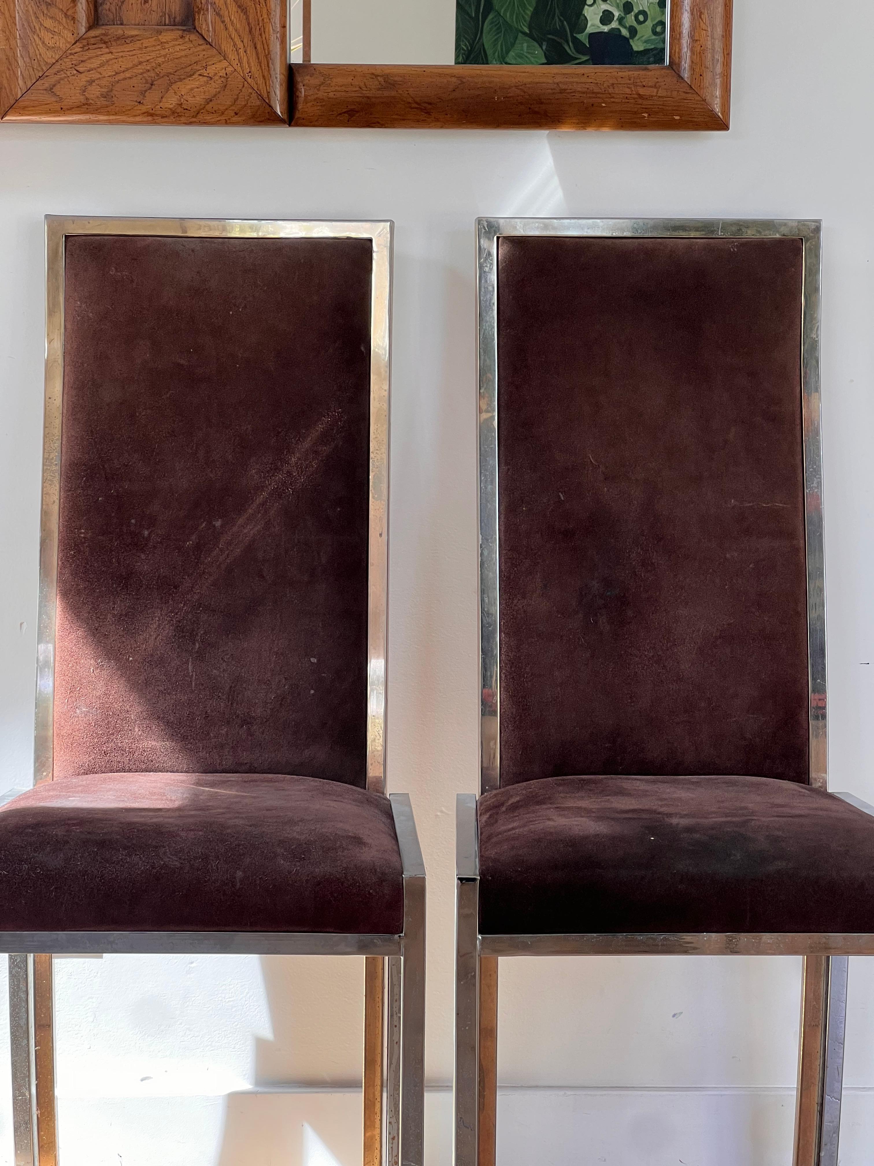 A pair of chrome and suede chairs attr Milo Baughman, circa 1970 In Good Condition In View Park, CA