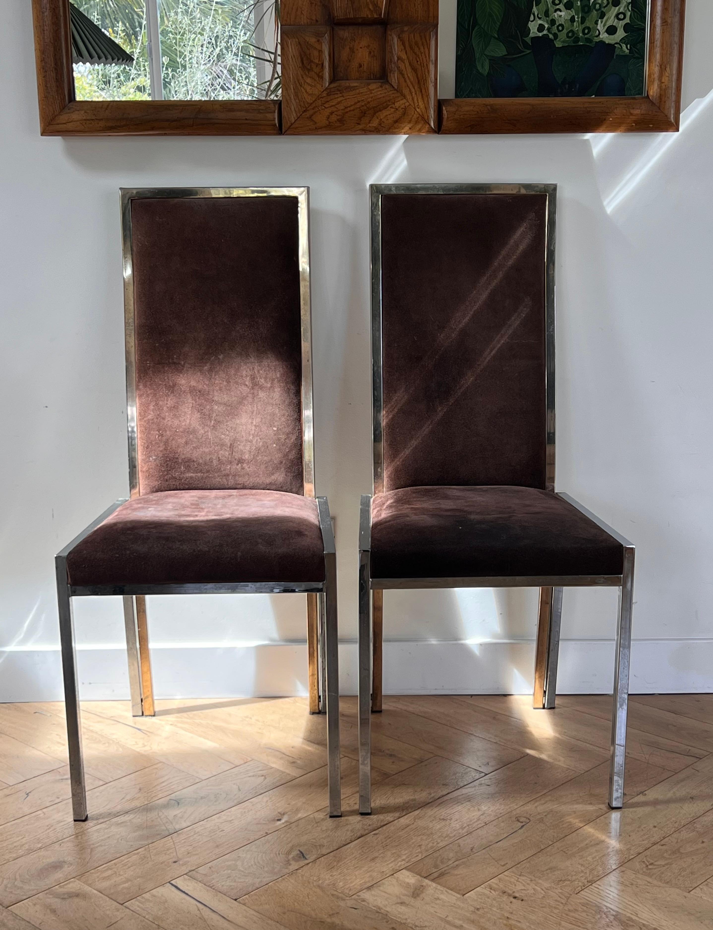20th Century A pair of chrome and suede chairs attr Milo Baughman, circa 1970